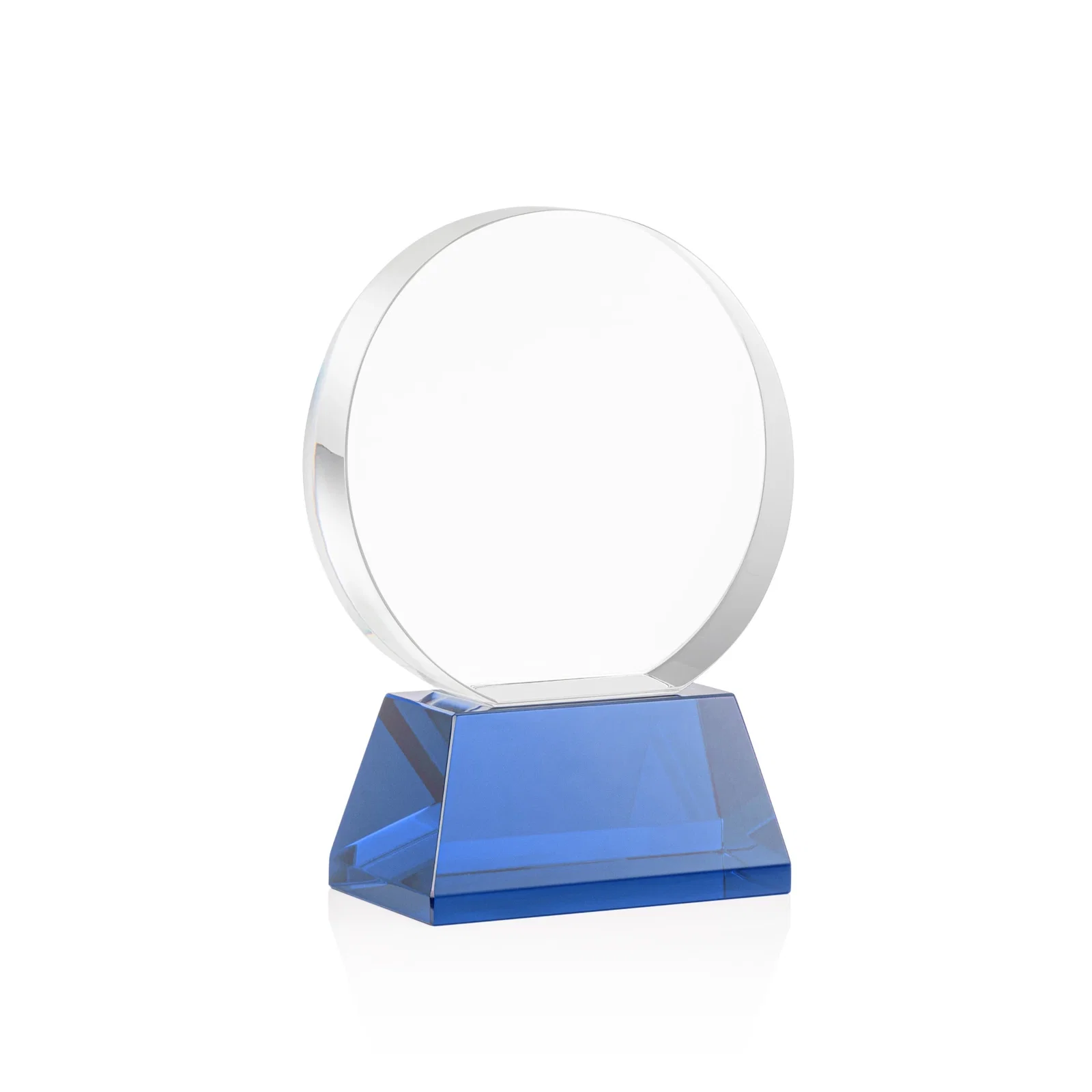 Custom engraved Extra Thick Optical Crystal Circle Award with Second Etch Position, awards for team milestone celebrations
