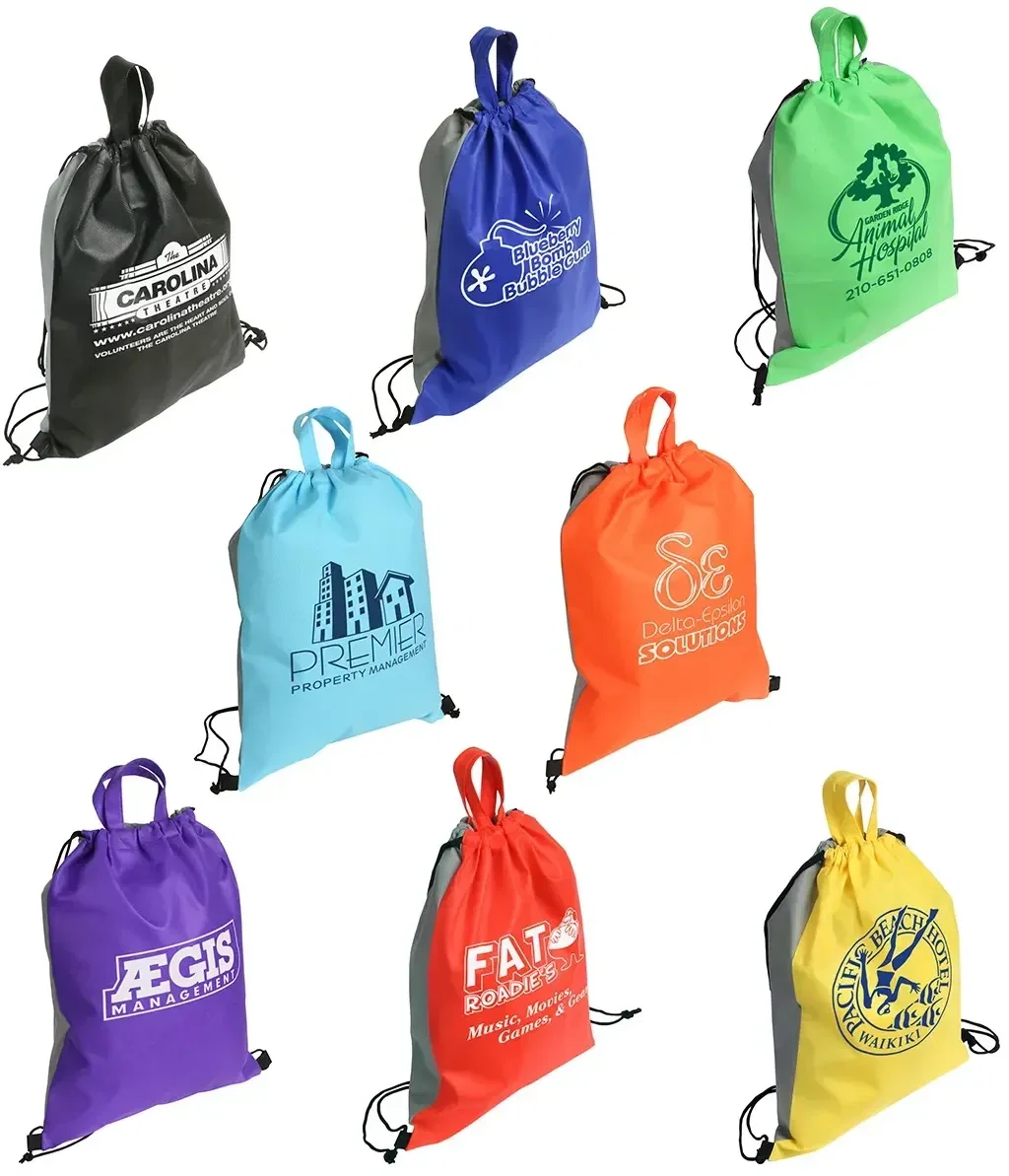 Custom Glide Right 2-tone drawstring backpack, branded cinch pack colored-front view