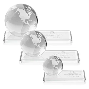 Rotating Globe Crystal Award, 5"-8" on Flat Rectangular Base