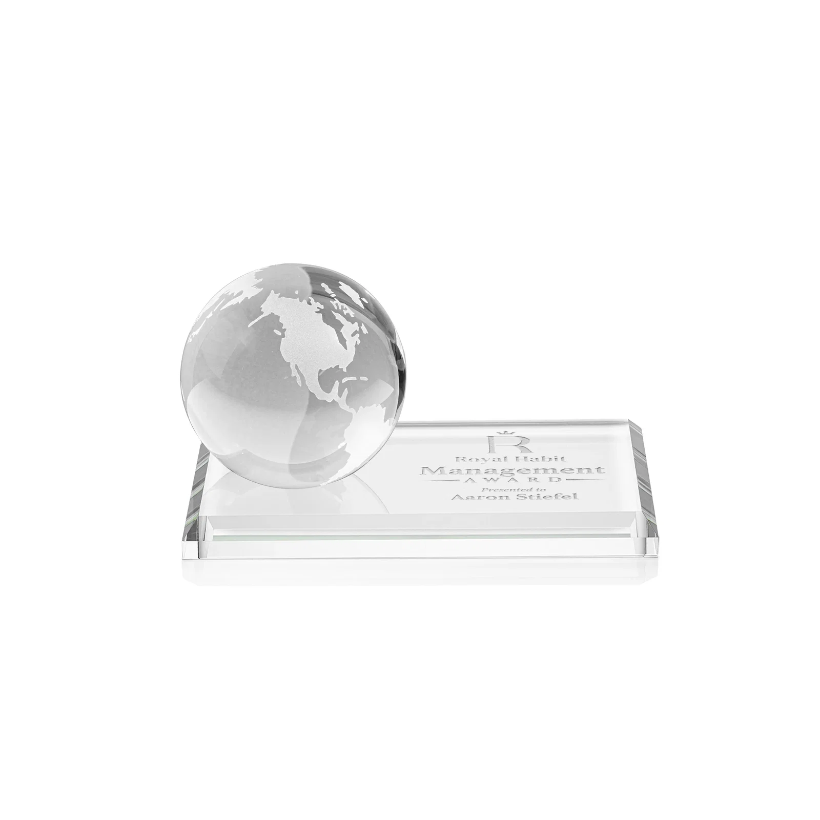 Custom Rotating Globe Crystal Award, 5"-8" on Flat Rectangular Base for corporate award ceremonies