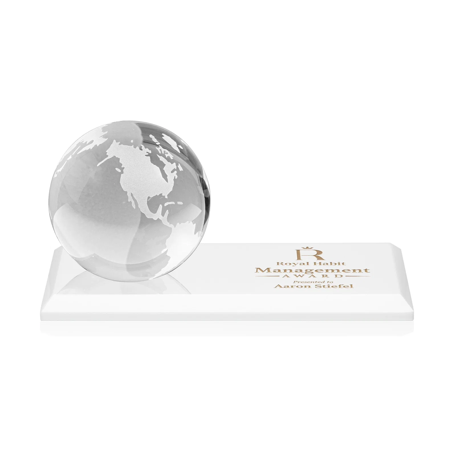 Personalized Rotating Globe Crystal Award, 5"-8" on Flat Rectangular Base for graduation ceremonies