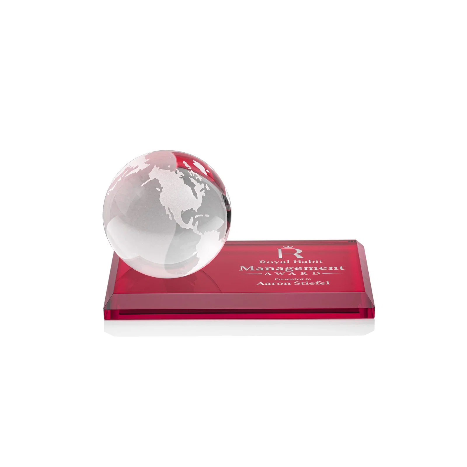 Promotional Rotating Globe Crystal Award, 5"-8" on Flat Rectangular Base for service anniversary gifts