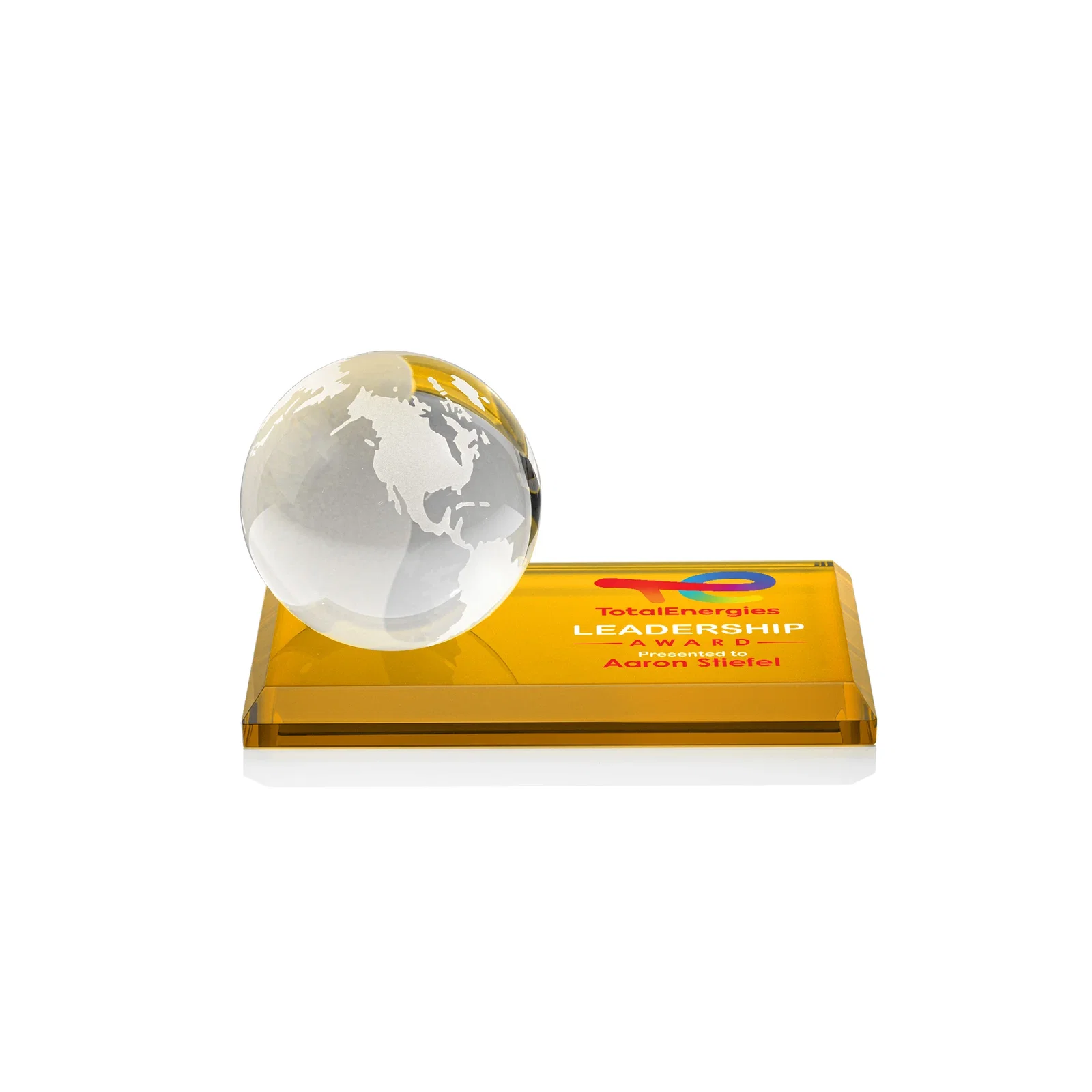 Promotional Rotating Globe Crystal Award, 5"-8" on Flat Rectangular Base for donor appreciation