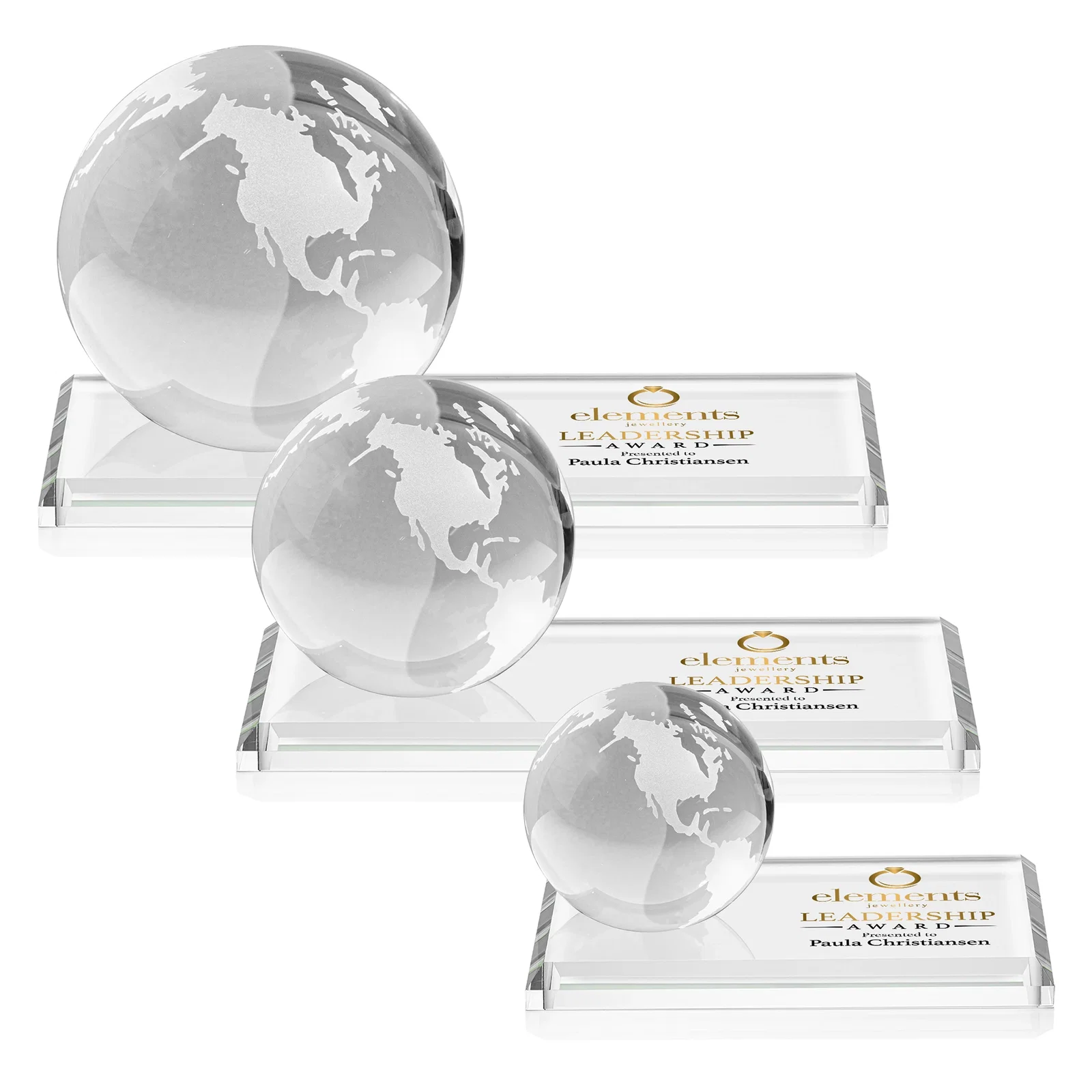 Promotional Rotating Globe Crystal Award, 5"-8" on Flat Rectangular Base for volunteer appreciation
