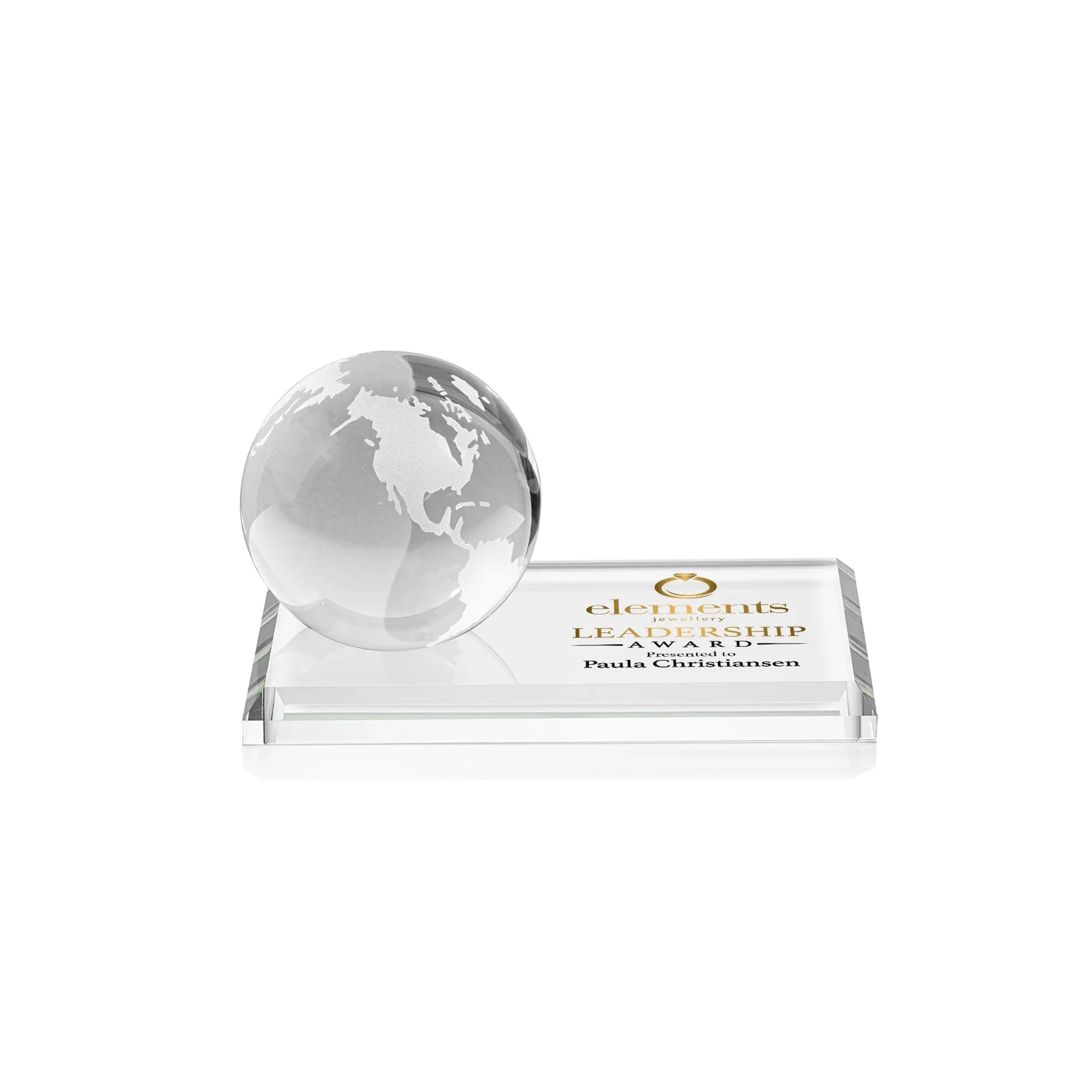 Promotional Rotating Globe Crystal Award, 5"-8" on Flat Rectangular Base for dealer and partner awards