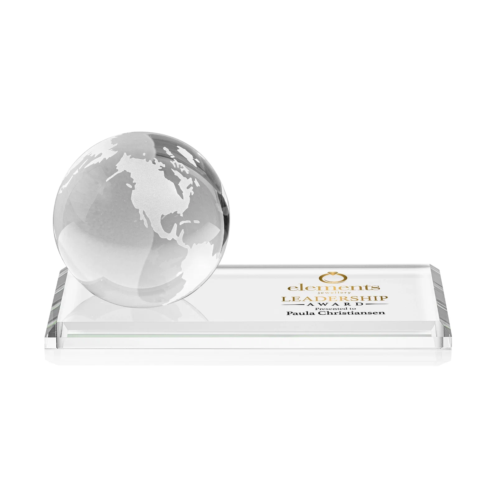 Promotional Rotating Globe Crystal Award, 5"-8" on Flat Rectangular Base for company anniversary events