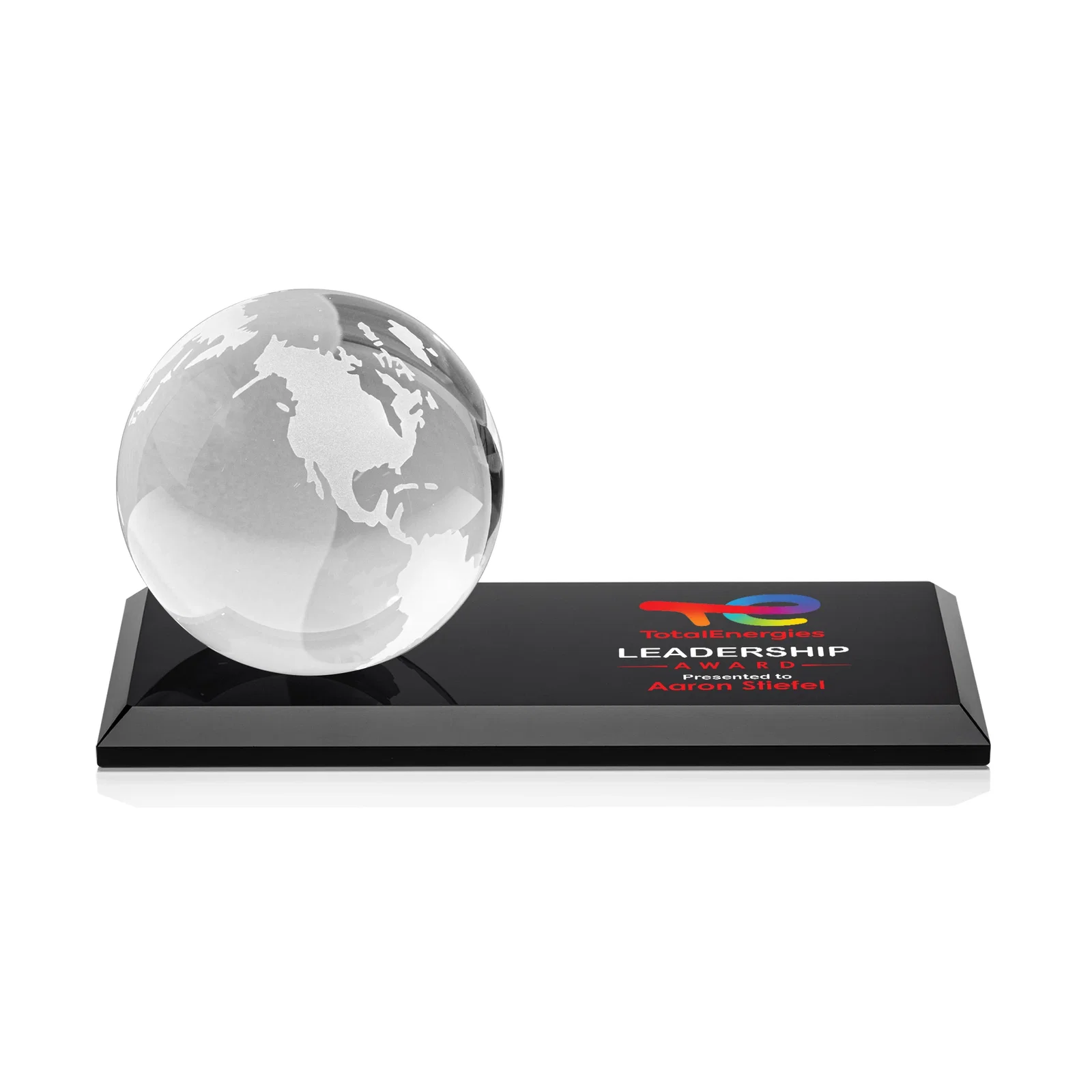 Branded Rotating Globe Crystal Award, 5"-8" on Flat Rectangular Base for graduation ceremonies