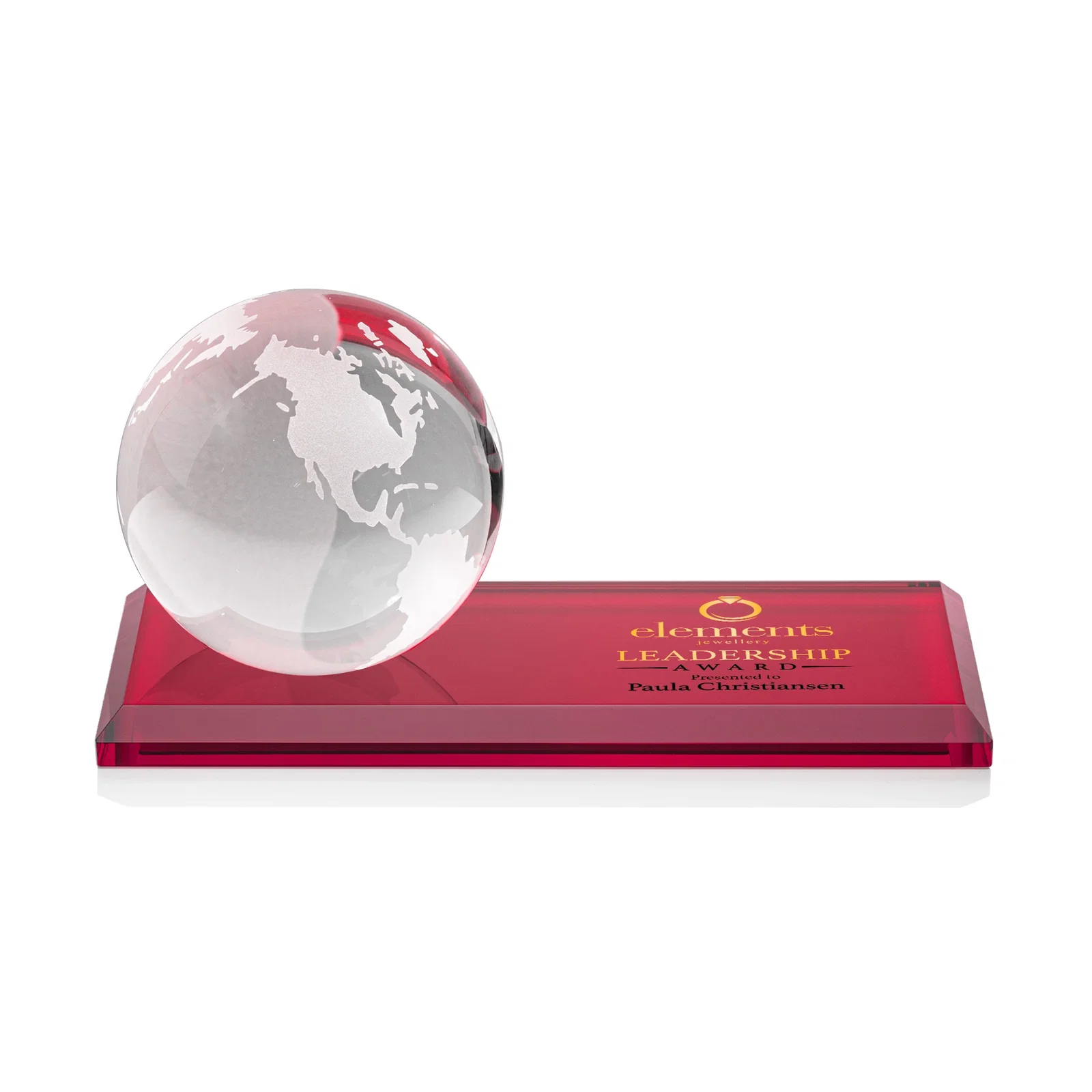 Custom printed Rotating Globe Crystal Award, 5"-8" on Flat Rectangular Base for sales achievement awards