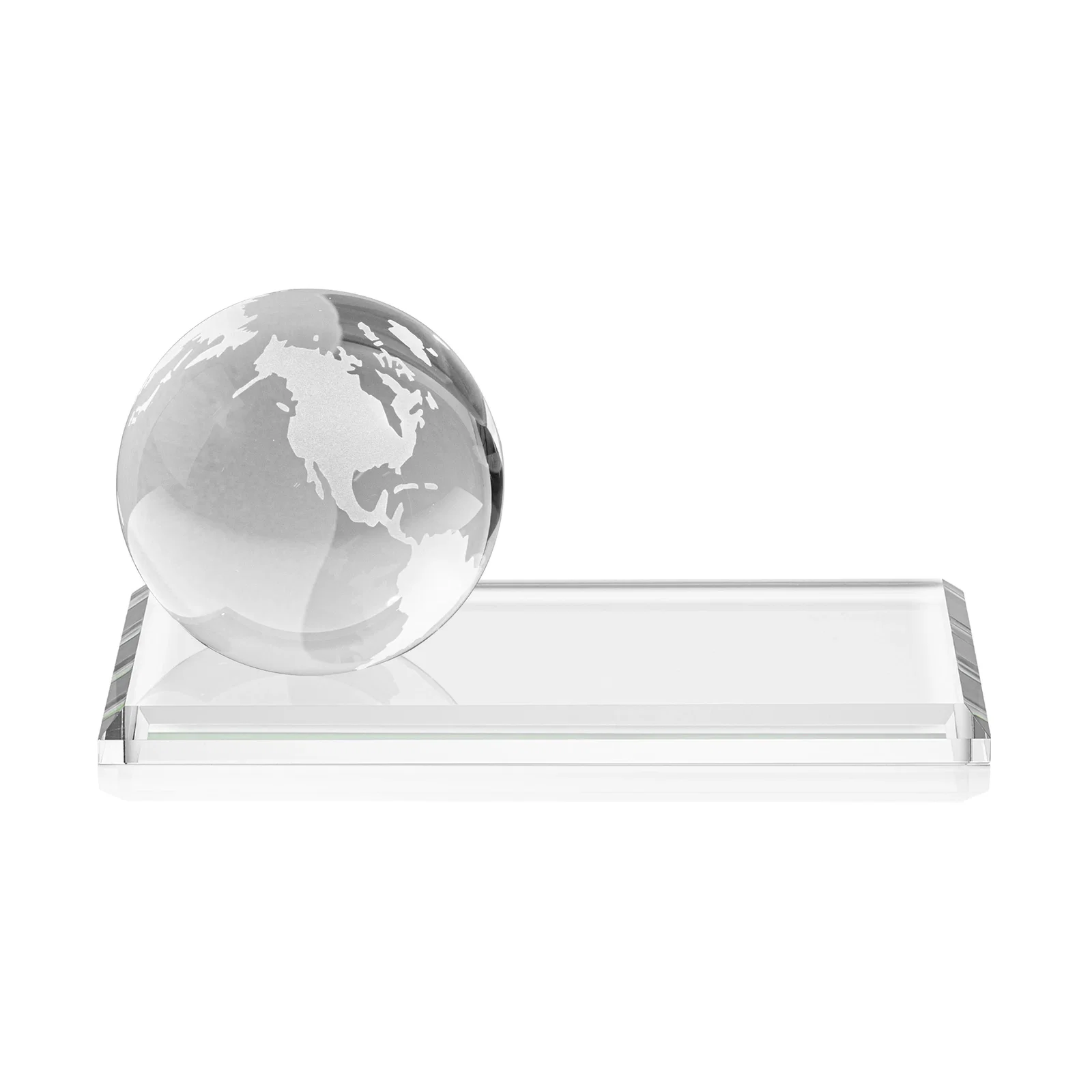 Customized Rotating Globe Crystal Award, 5"-8" on Flat Rectangular Base for service anniversary gifts