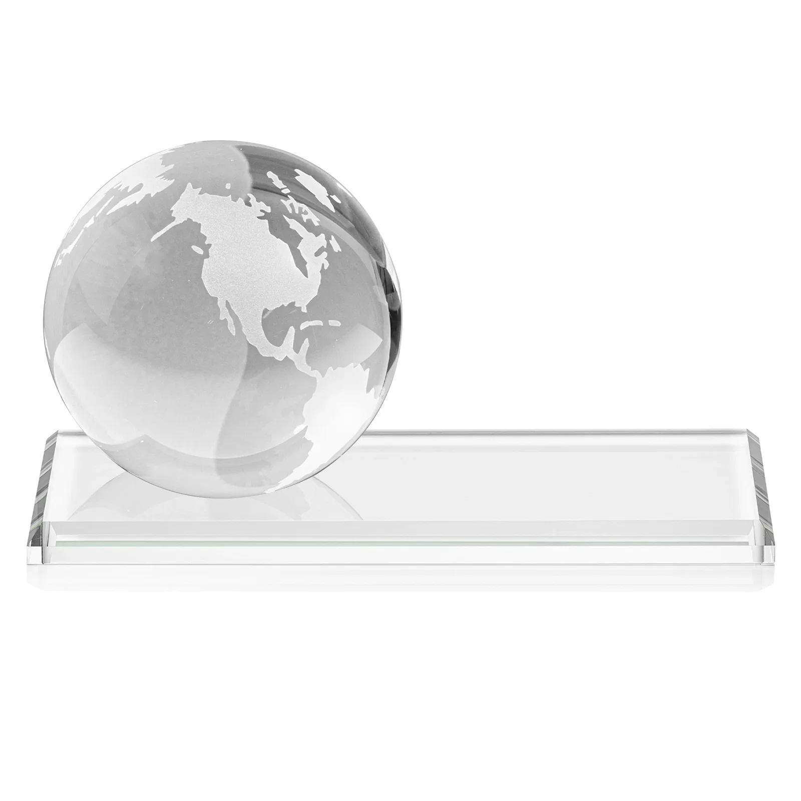 Customized Rotating Globe Crystal Award, 5"-8" on Flat Rectangular Base for sales achievement awards