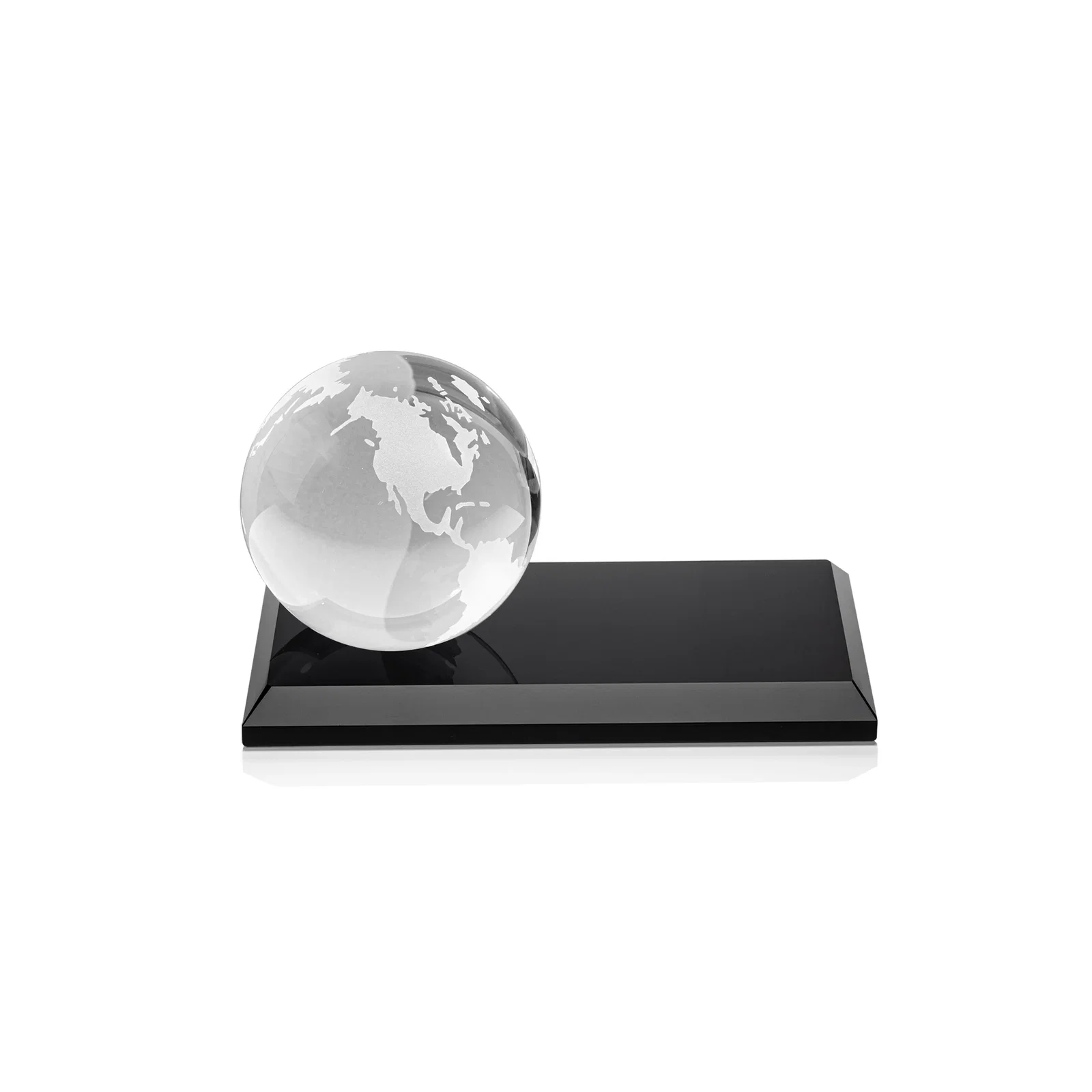 Customized Rotating Globe Crystal Award, 5"-8" on Flat Rectangular Base for retirement presentations
