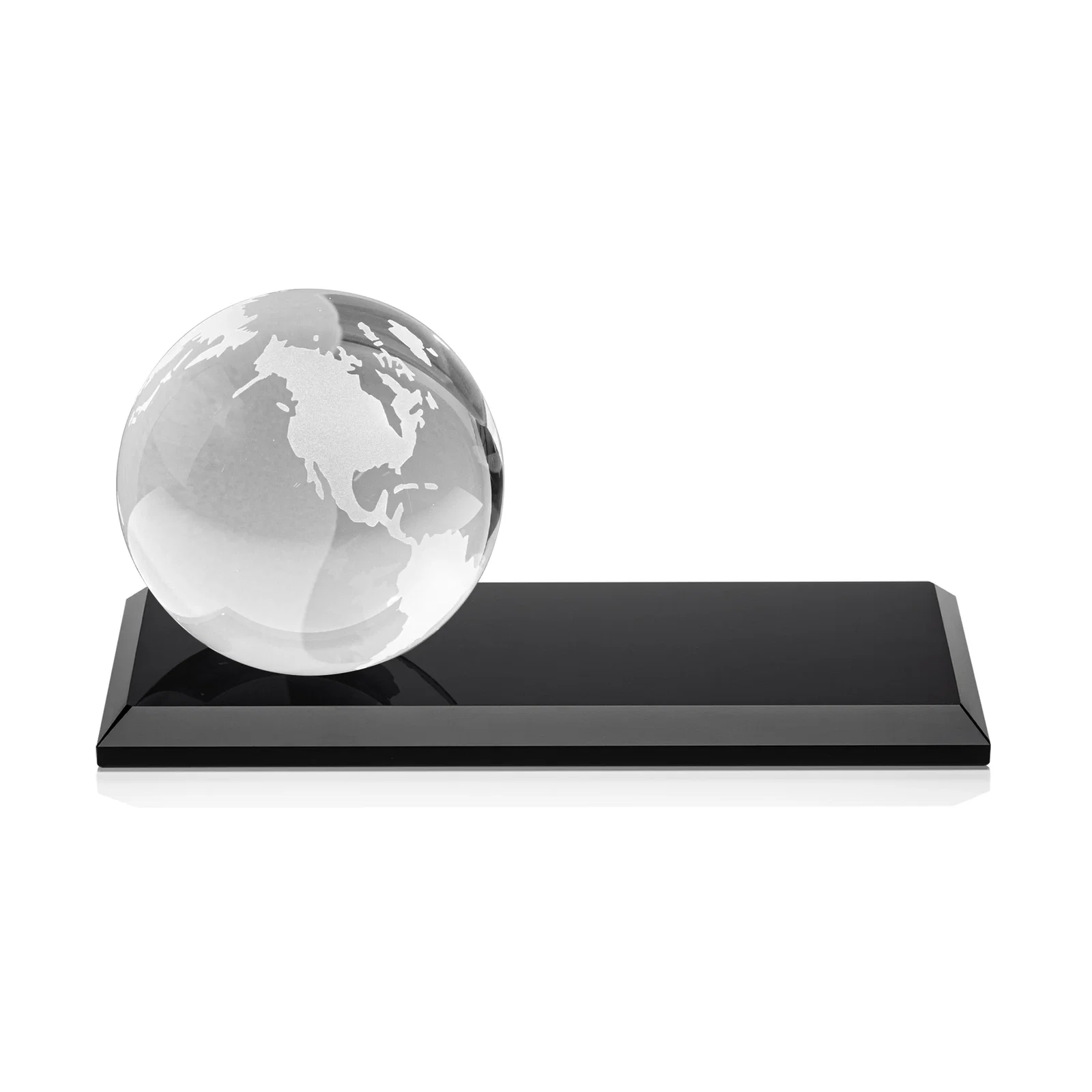 Customized Rotating Globe Crystal Award, 5"-8" on Flat Rectangular Base for team milestone celebrations