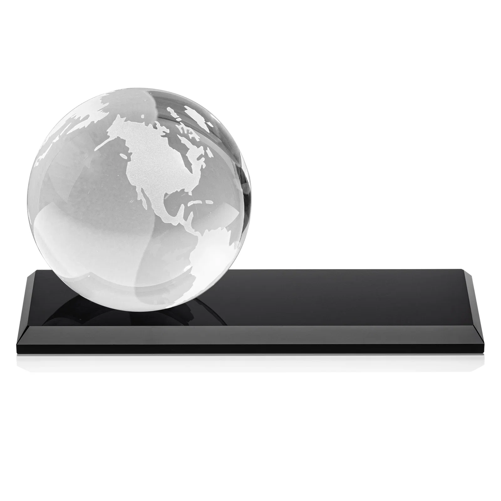 Customized Rotating Globe Crystal Award, 5"-8" on Flat Rectangular Base for donor appreciation