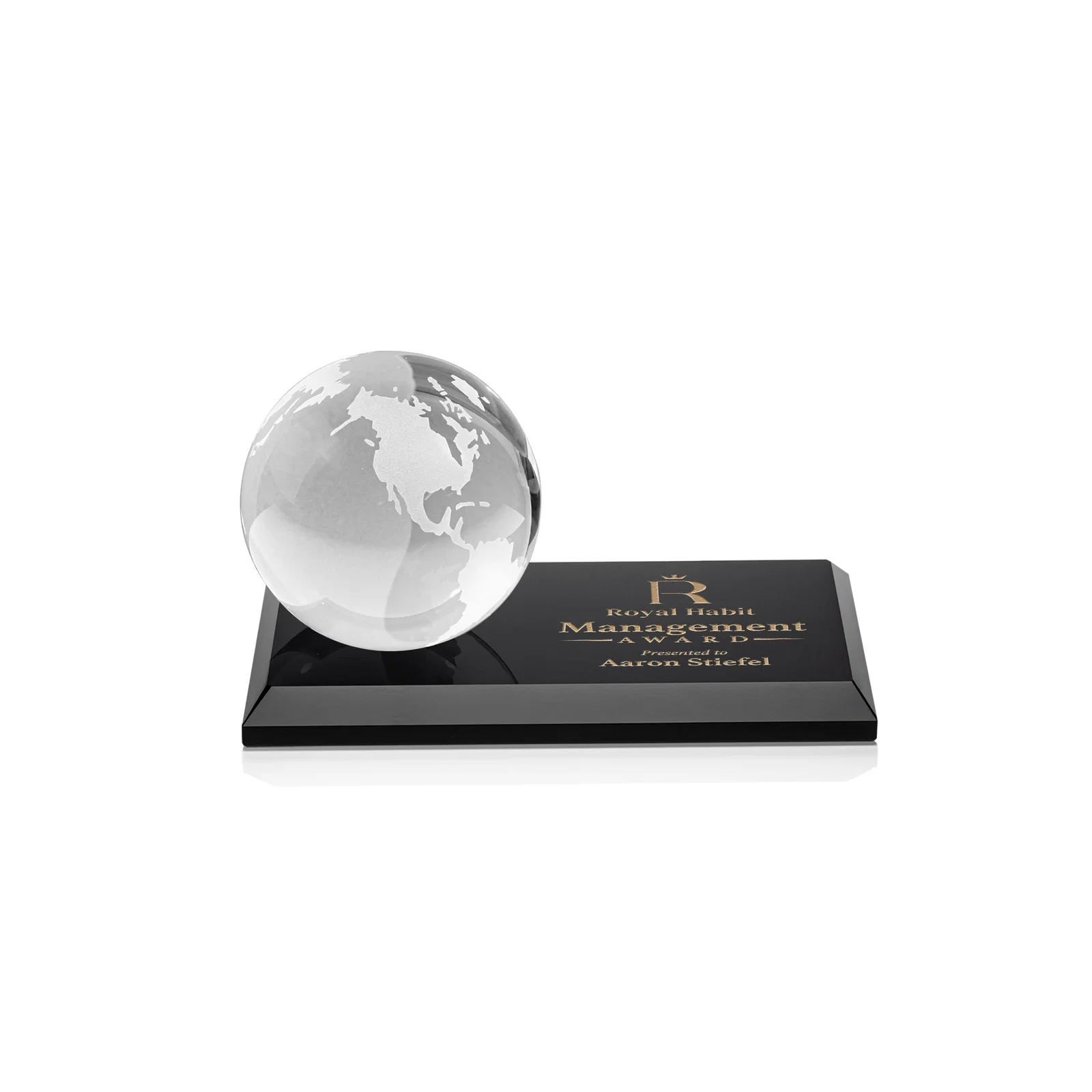Custom Rotating Globe Crystal Award, 5"-8" on Flat Rectangular Base for donor appreciation