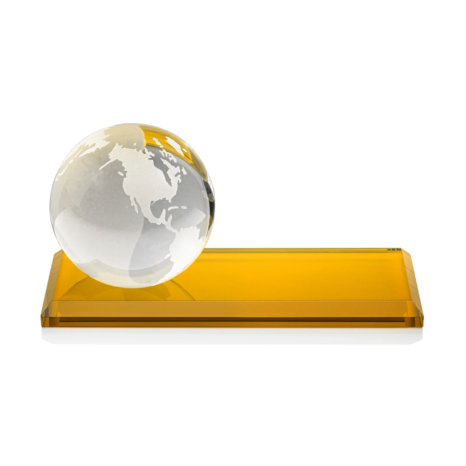 Customized Rotating Globe Crystal Award, 5"-8" on Flat Rectangular Base for safety achievement programs
