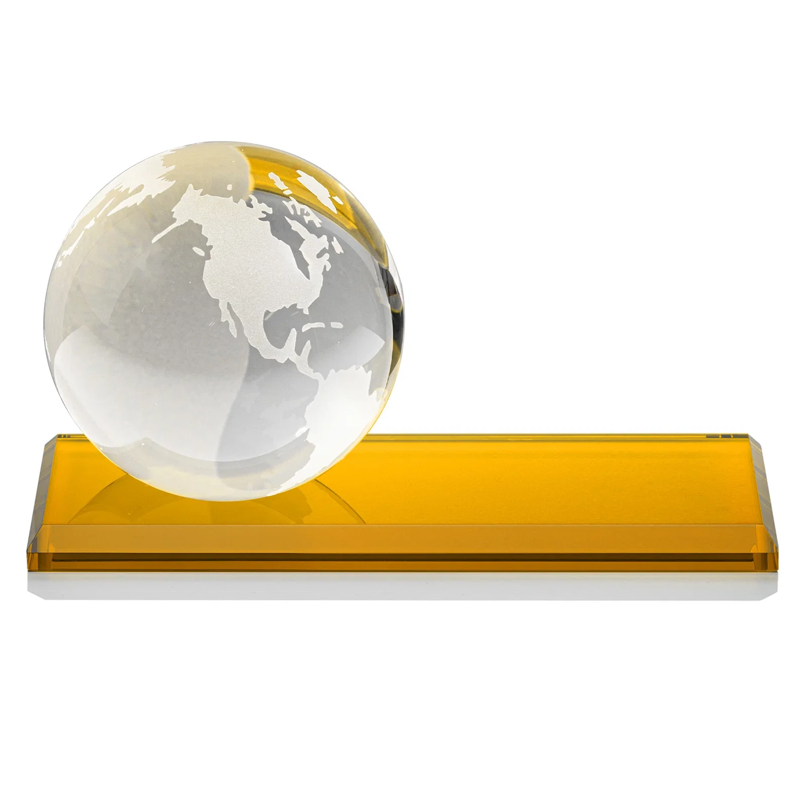 Customized Rotating Globe Crystal Award, 5"-8" on Flat Rectangular Base for volunteer appreciation