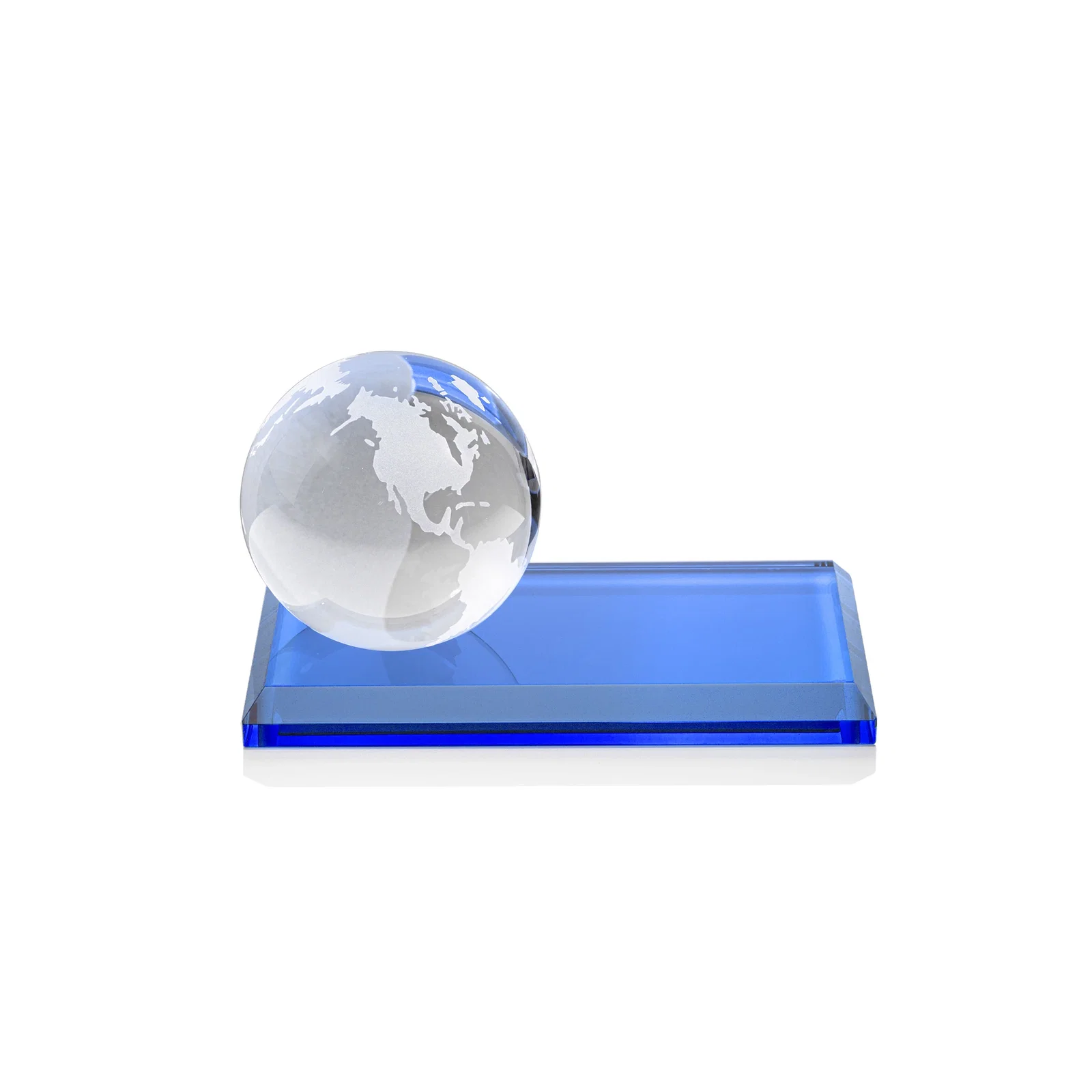 Customized Rotating Globe Crystal Award, 5"-8" on Flat Rectangular Base for dealer and partner awards