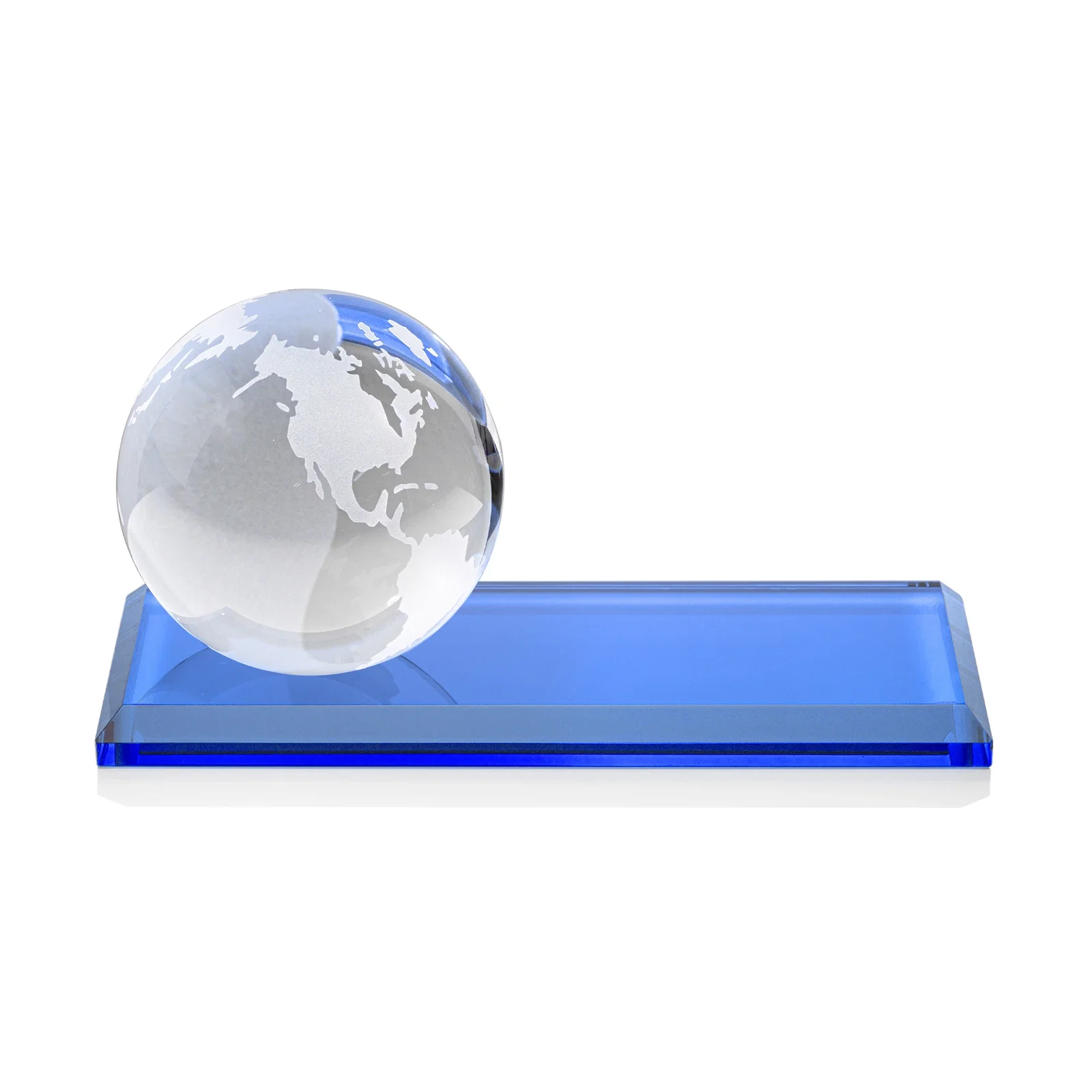 Customized Rotating Globe Crystal Award, 5"-8" on Flat Rectangular Base for company anniversary events