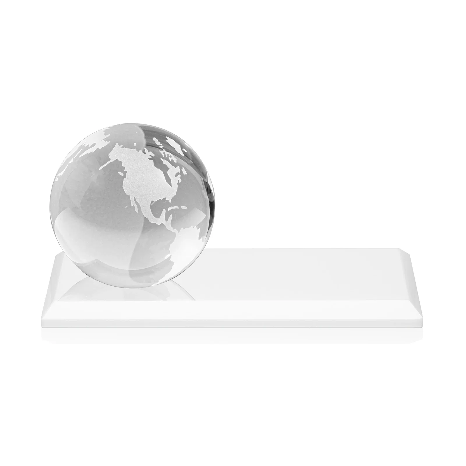 Custom engraved Rotating Globe Crystal Award, 5"-8" on Flat Rectangular Base for service anniversary gifts