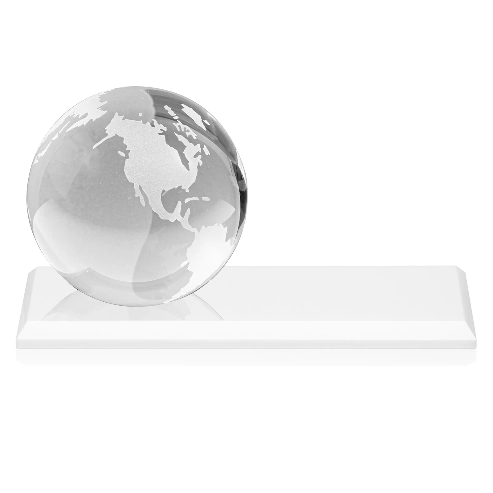 Custom engraved Rotating Globe Crystal Award, 5"-8" on Flat Rectangular Base for sales achievement awards
