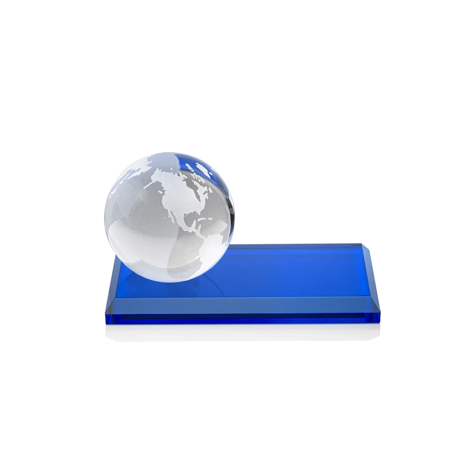 Custom engraved Rotating Globe Crystal Award, 5"-8" on Flat Rectangular Base for retirement presentations