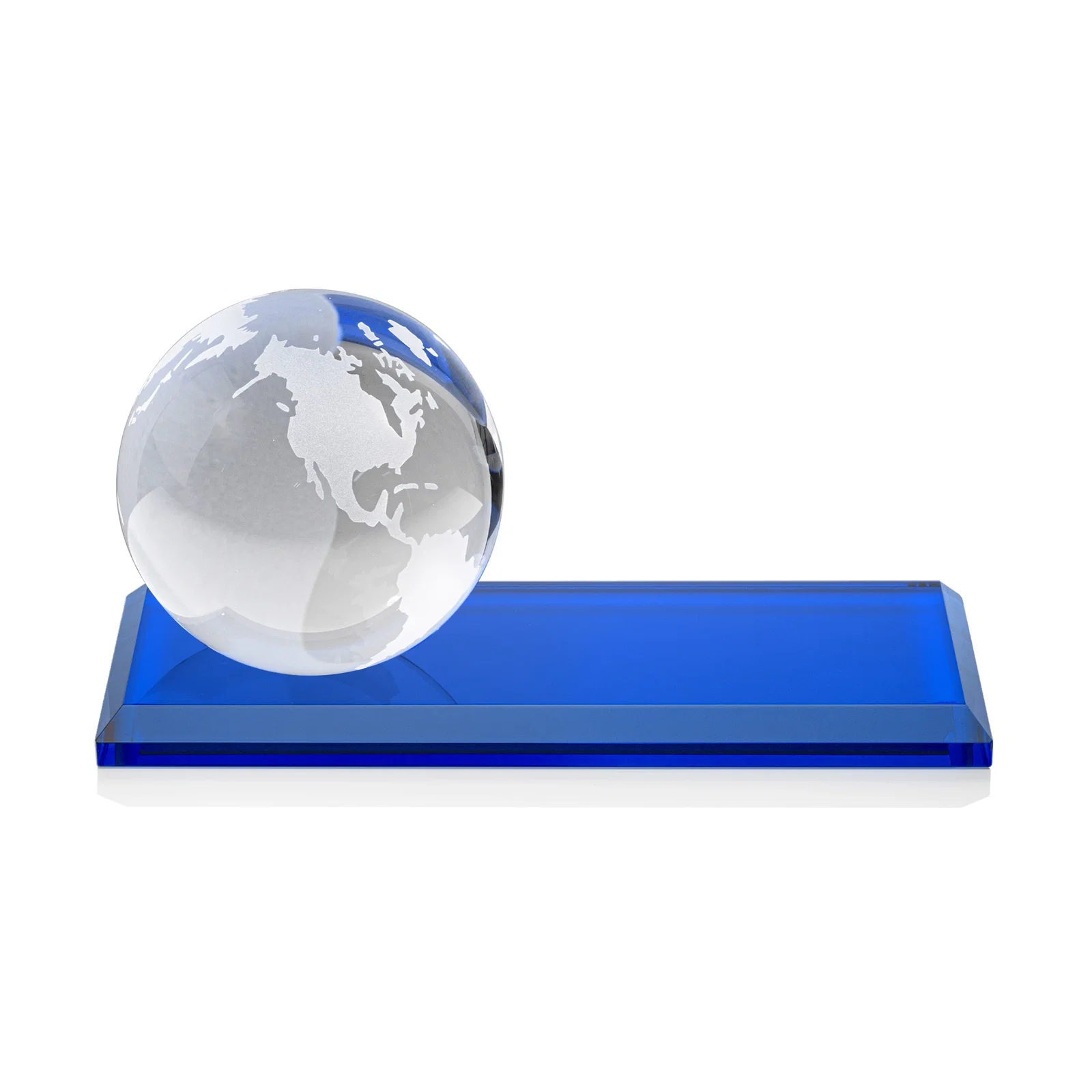 Custom engraved Rotating Globe Crystal Award, 5"-8" on Flat Rectangular Base for team milestone celebrations