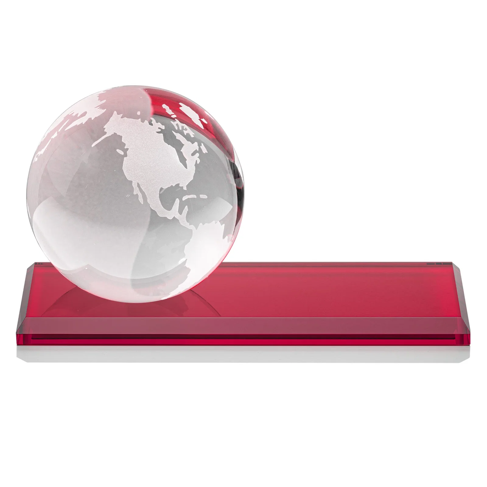 Custom engraved Rotating Globe Crystal Award, 5"-8" on Flat Rectangular Base for volunteer appreciation