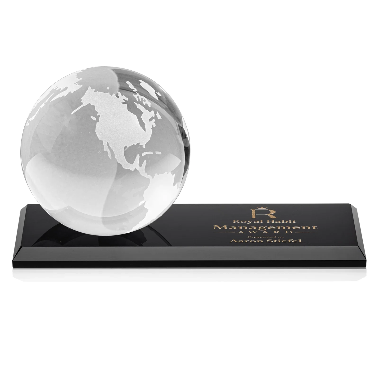 Custom Rotating Globe Crystal Award, 5"-8" on Flat Rectangular Base for safety achievement programs