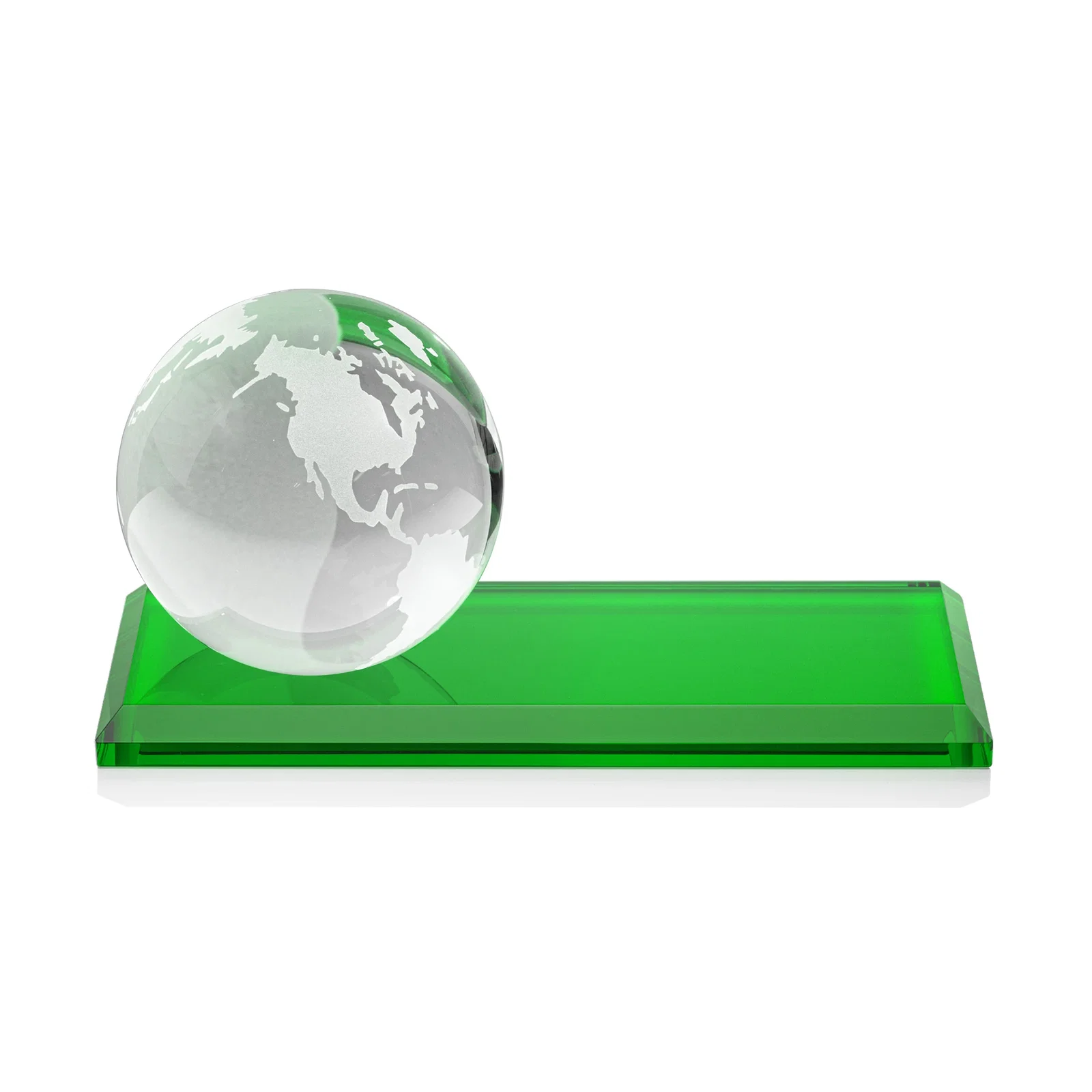 Custom engraved Rotating Globe Crystal Award, 5"-8" on Flat Rectangular Base for company anniversary events
