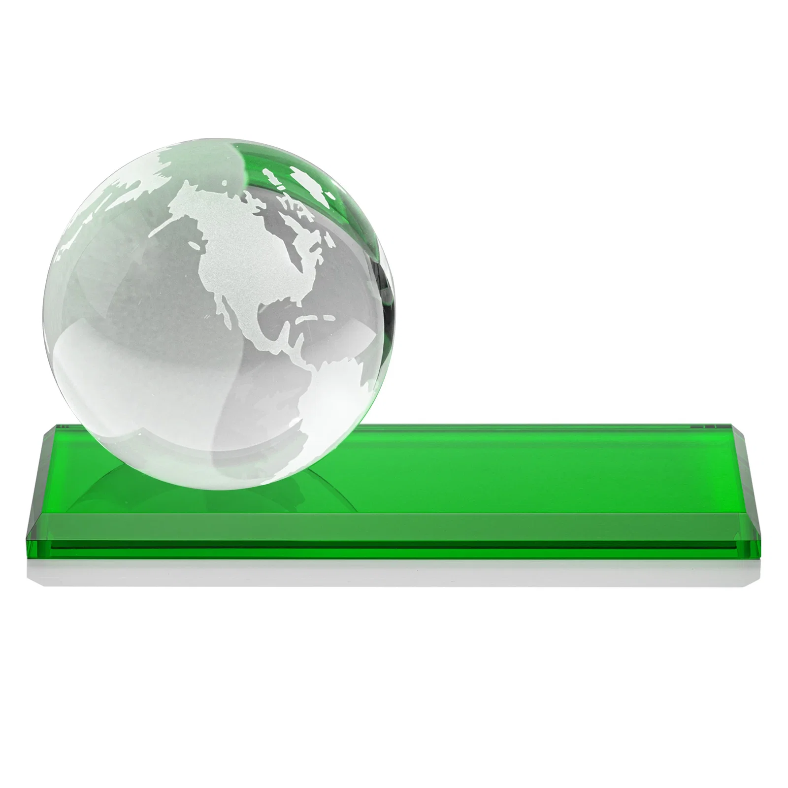 Custom Rotating Globe Crystal Award, 5"-8" on Flat Rectangular Base, with your logo for employee recognition