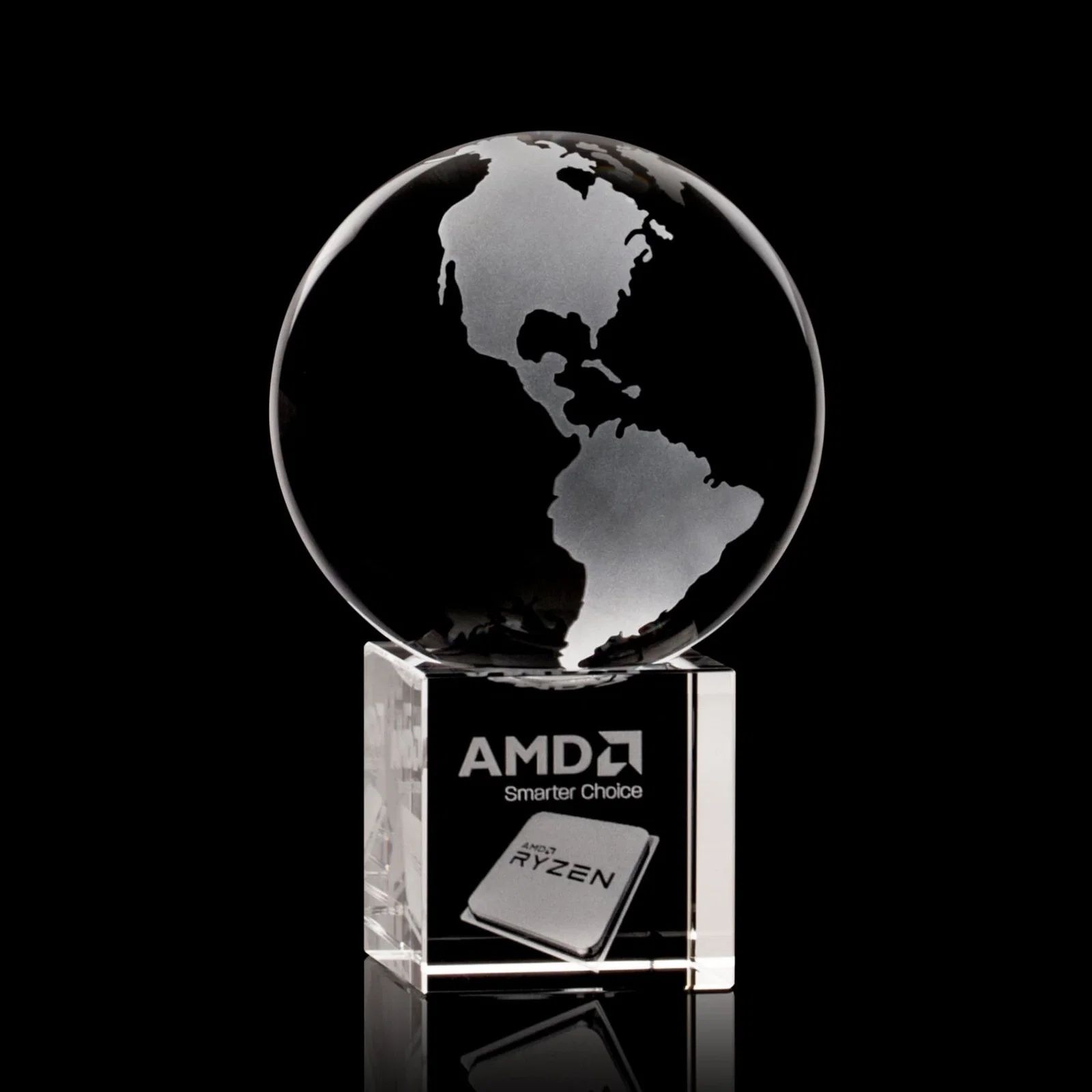 Custom Rotating Globe Crystal Award on Cube Base, 3.625"-9" with Etched Continents for volunteer appreciation
