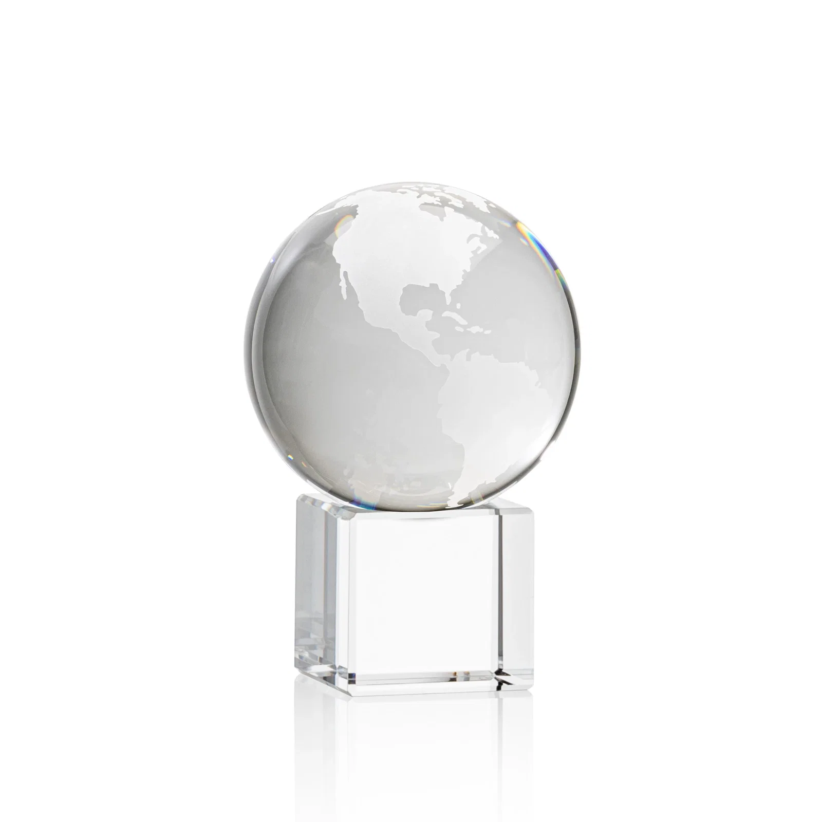 Personalized Rotating Globe Crystal Award on Cube Base, 3.625"-9" with Etched Continents for graduation ceremonies