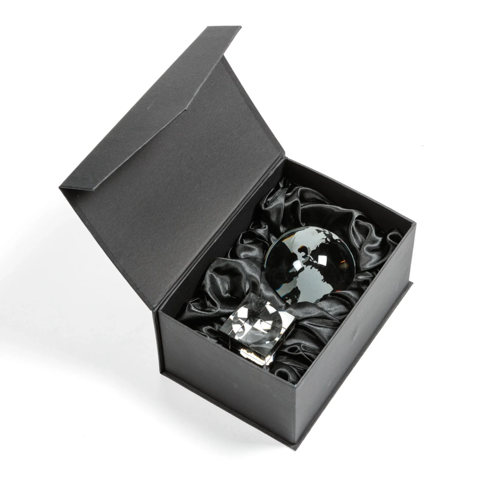 Custom Rotating Globe Crystal Award on Cube Base, 3.625"-9" with Etched Continents for donor appreciation