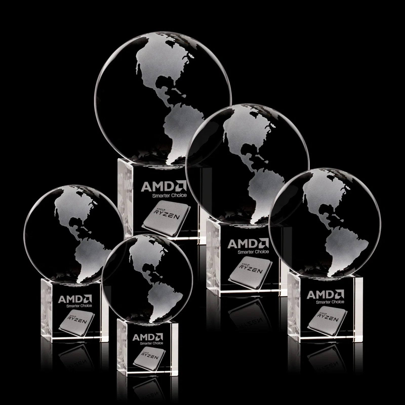 Custom Rotating Globe Crystal Award on Cube Base, 3.625"-9" with Etched Continents for graduation ceremonies