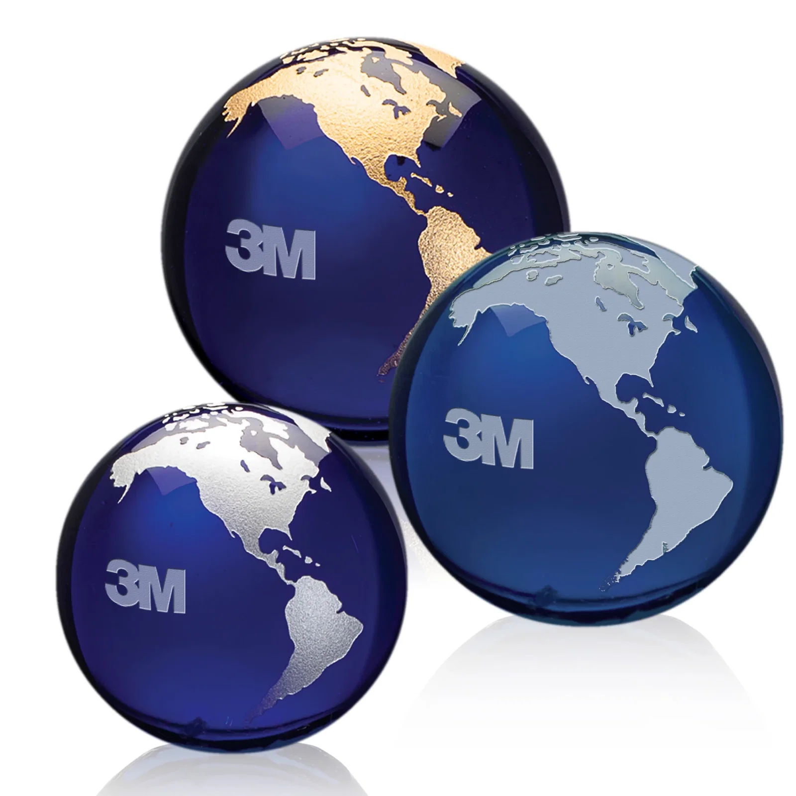 Custom Round Globe Crystal Paperweight, 2.375"-6" with Etched Continents for employee recognition