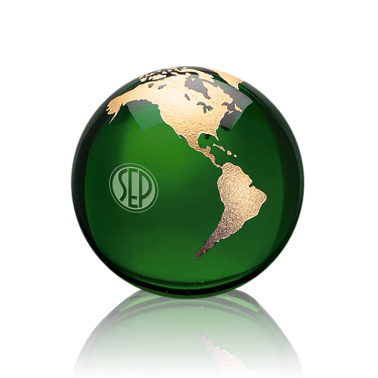 Custom Round Globe Crystal Paperweight, 2.375"-6" with Etched Continents for volunteer appreciation
