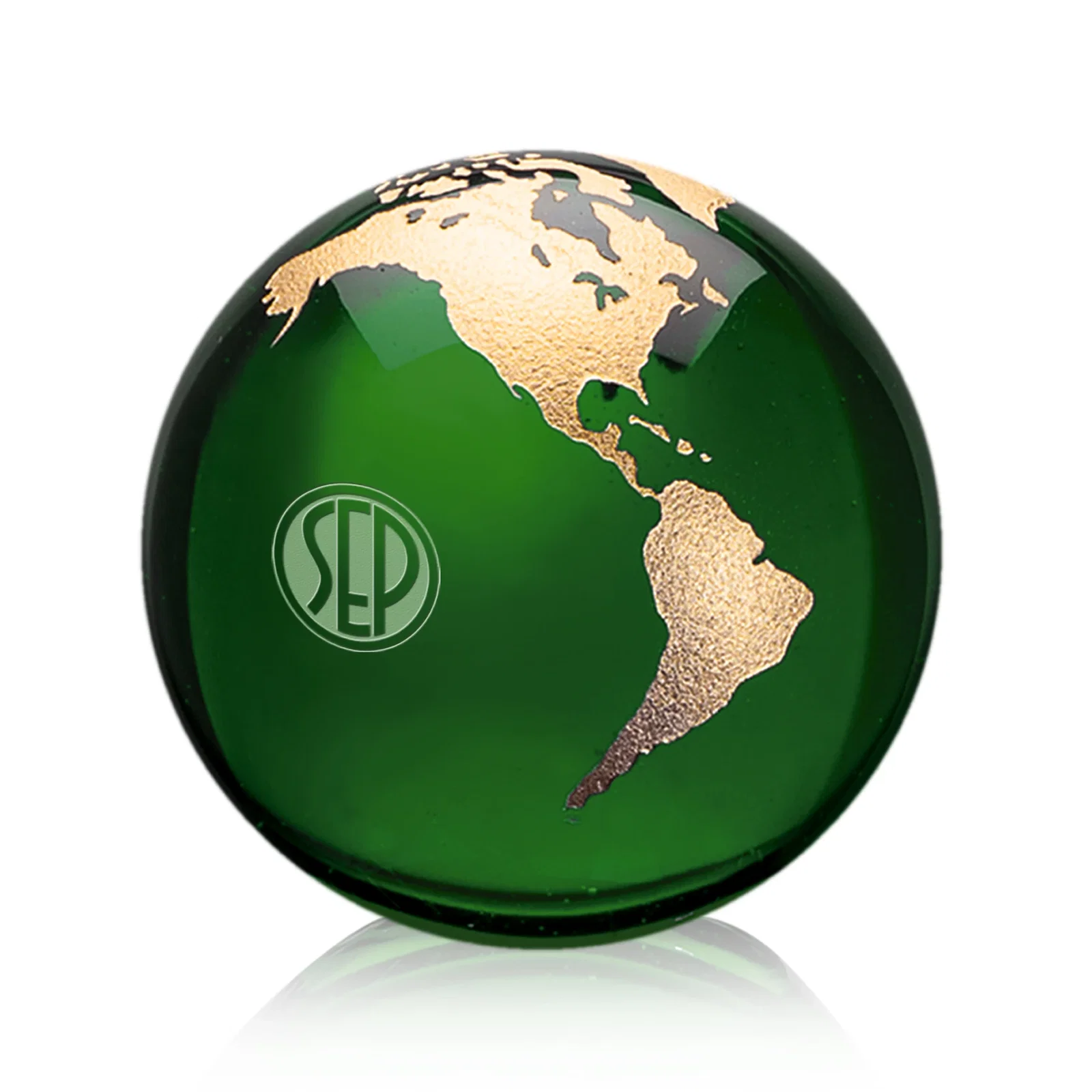 Personalized Round Globe Crystal Paperweight, 2.375"-6" with Etched Continents for employee recognition