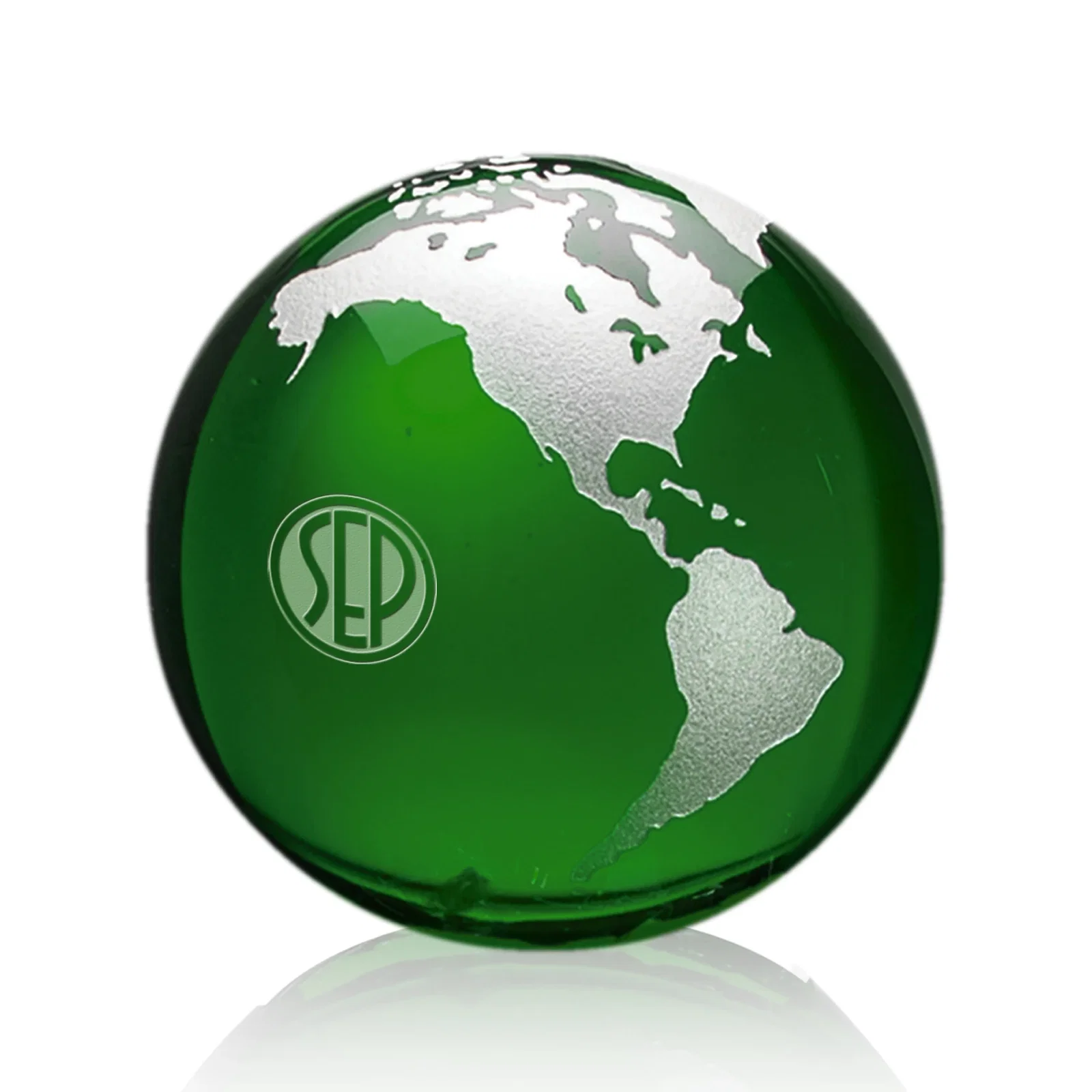 Personalized Round Globe Crystal Paperweight, 2.375"-6" with Etched Continents for corporate award ceremonies