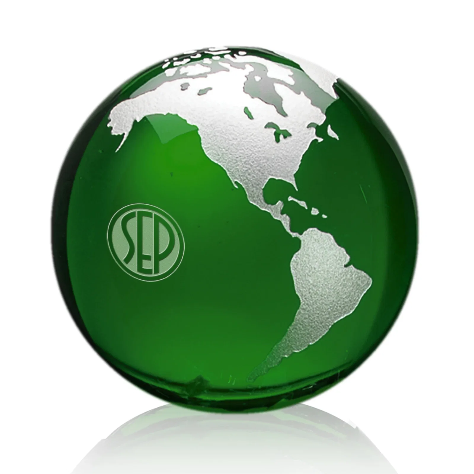 Personalized Round Globe Crystal Paperweight, 2.375"-6" with Etched Continents for sales achievement awards