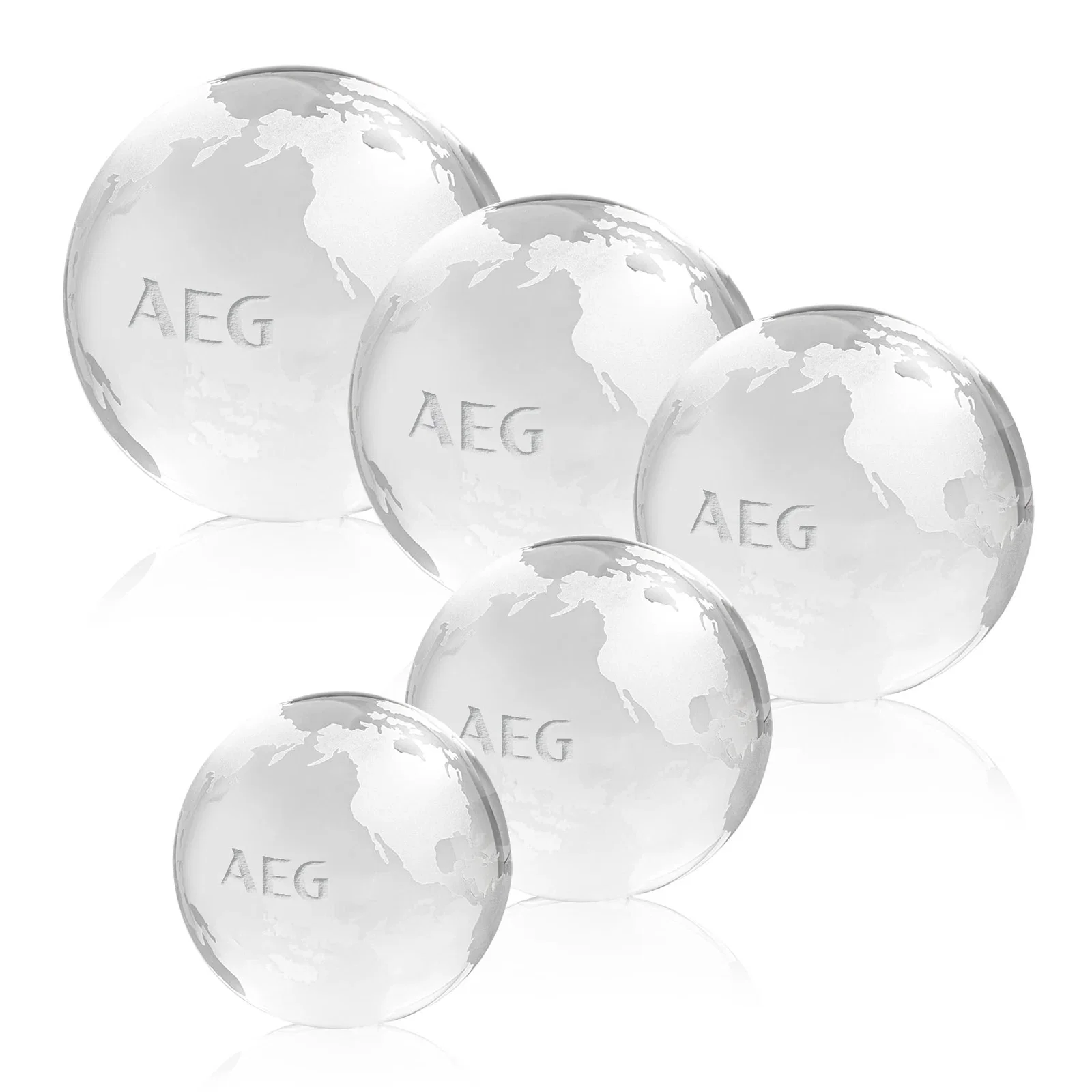 Personalized Round Globe Crystal Paperweight, 2.375"-6" with Etched Continents for retirement presentations