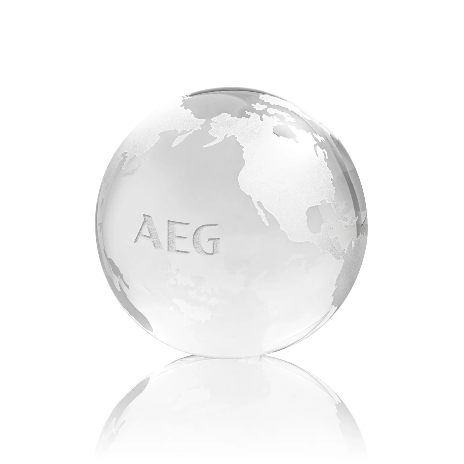 Personalized Round Globe Crystal Paperweight, 2.375"-6" with Etched Continents for team milestone celebrations