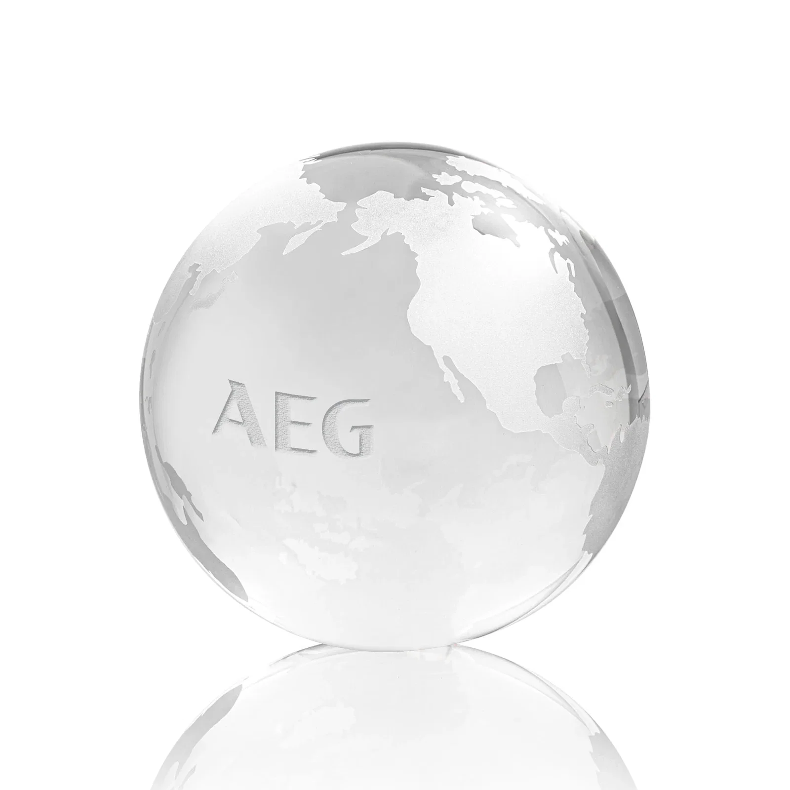 Personalized Round Globe Crystal Paperweight, 2.375"-6" with Etched Continents for donor appreciation