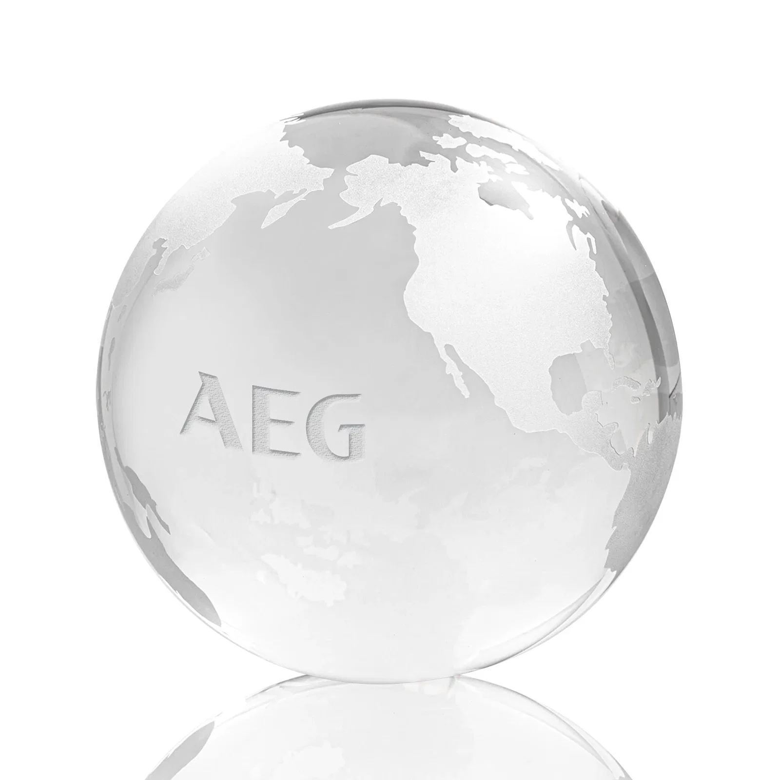Personalized Round Globe Crystal Paperweight, 2.375"-6" with Etched Continents for safety achievement programs