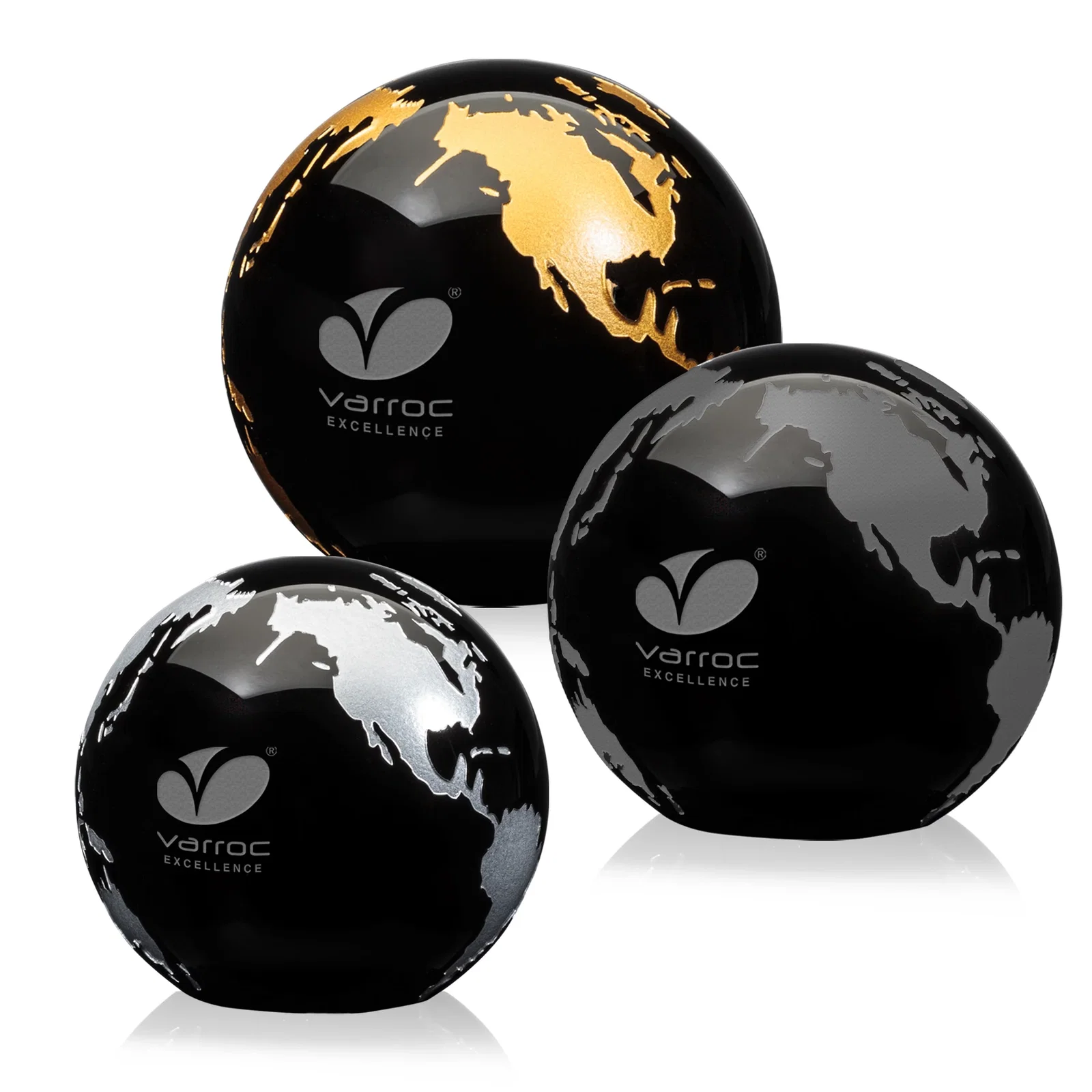 Personalized Round Globe Crystal Paperweight, 2.375"-6" with Etched Continents for company anniversary events