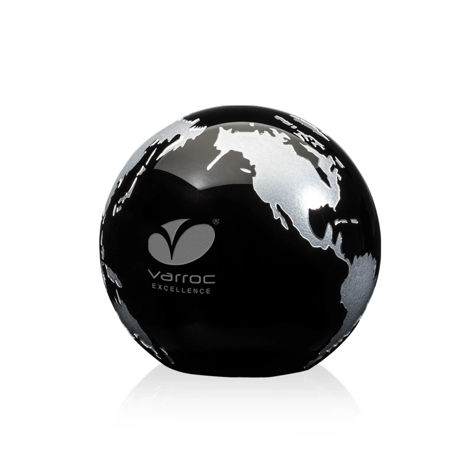Promotional Round Globe Crystal Paperweight, 2.375"-6" with Etched Continents for service anniversary gifts