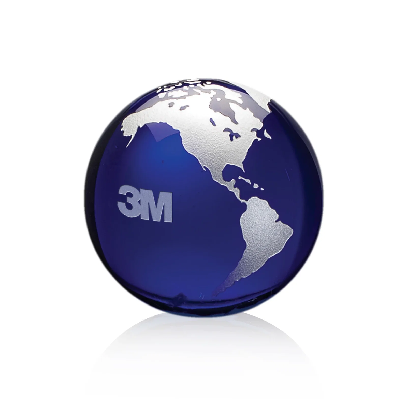 Custom Round Globe Crystal Paperweight, 2.375"-6" with Etched Continents for service anniversary gifts