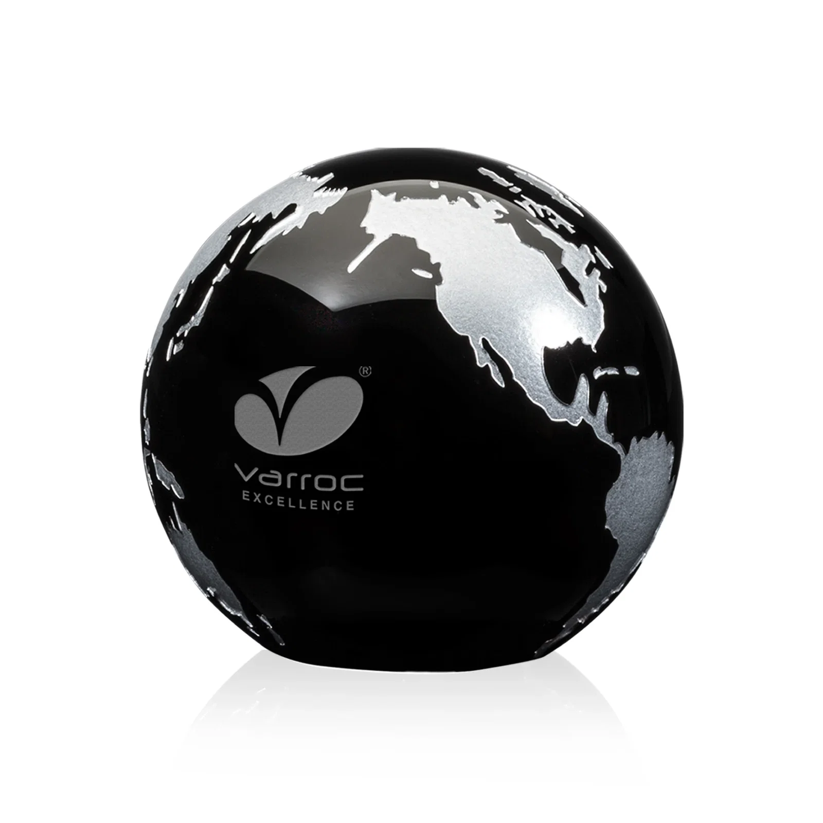Promotional Round Globe Crystal Paperweight, 2.375"-6" with Etched Continents for team milestone celebrations