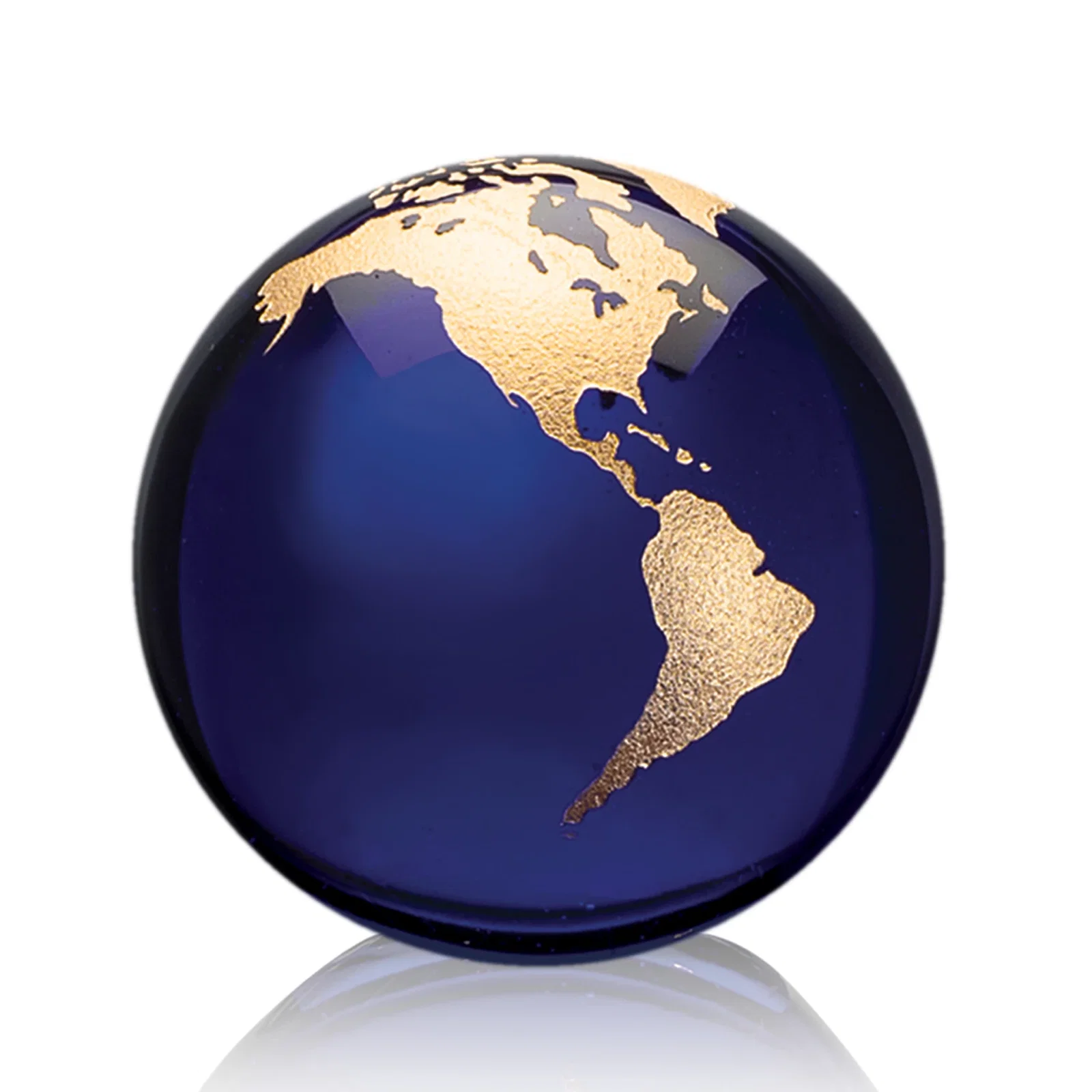 Promotional Round Globe Crystal Paperweight, 2.375"-6" with Etched Continents for company anniversary events