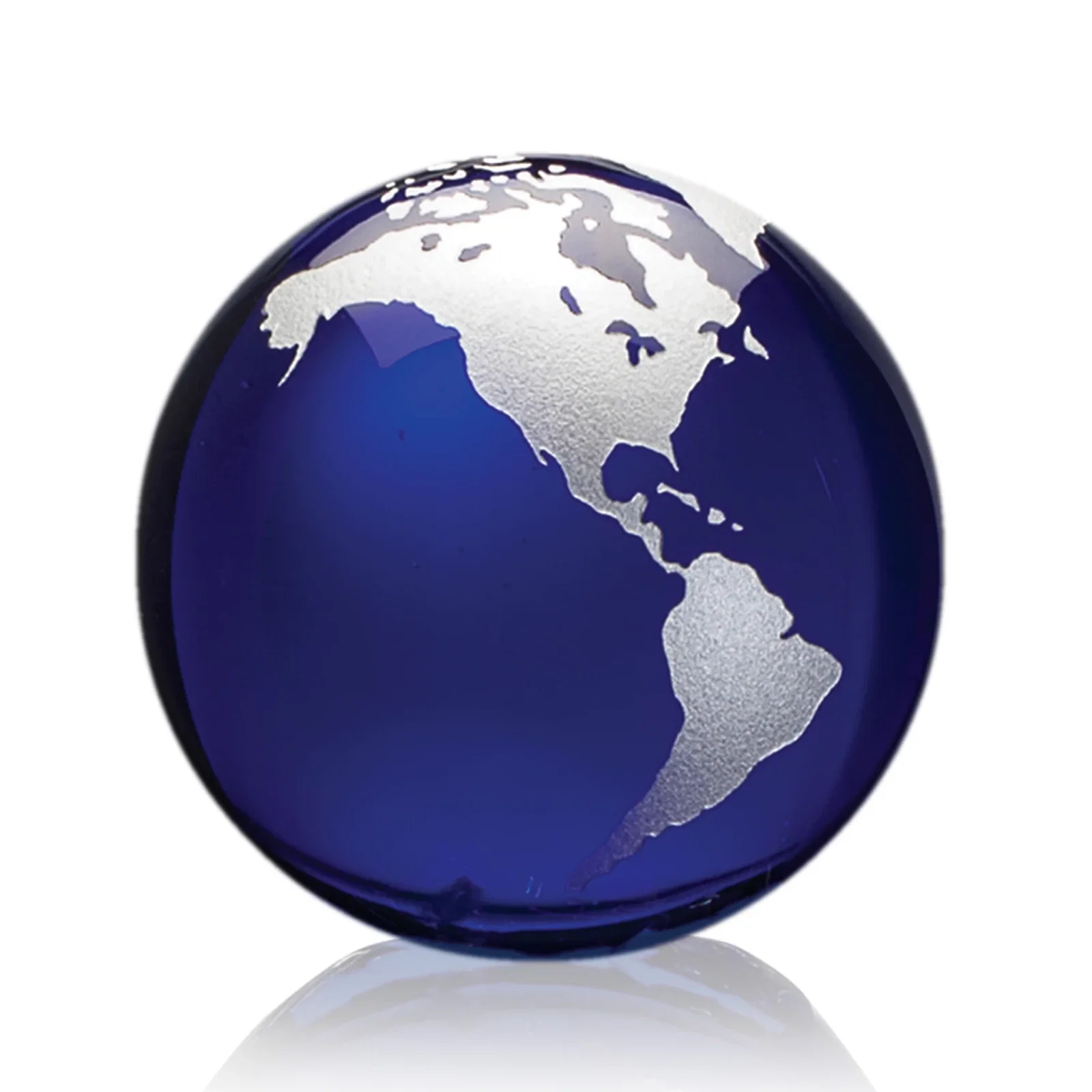 Branded Round Globe Crystal Paperweight, 2.375"-6" with Etched Continents for employee recognition