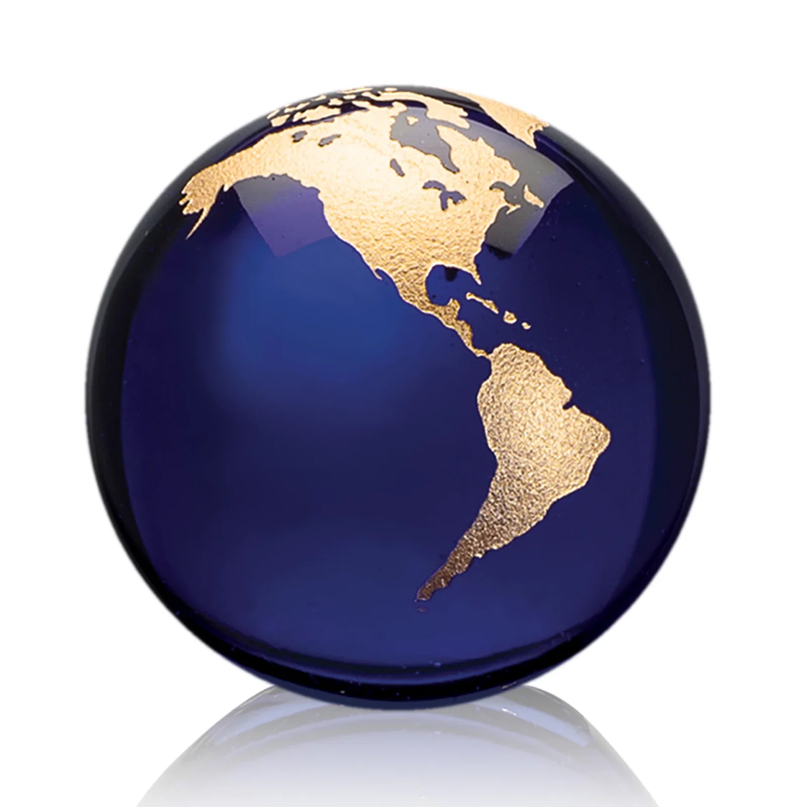Branded Round Globe Crystal Paperweight, 2.375"-6" with Etched Continents for corporate award ceremonies